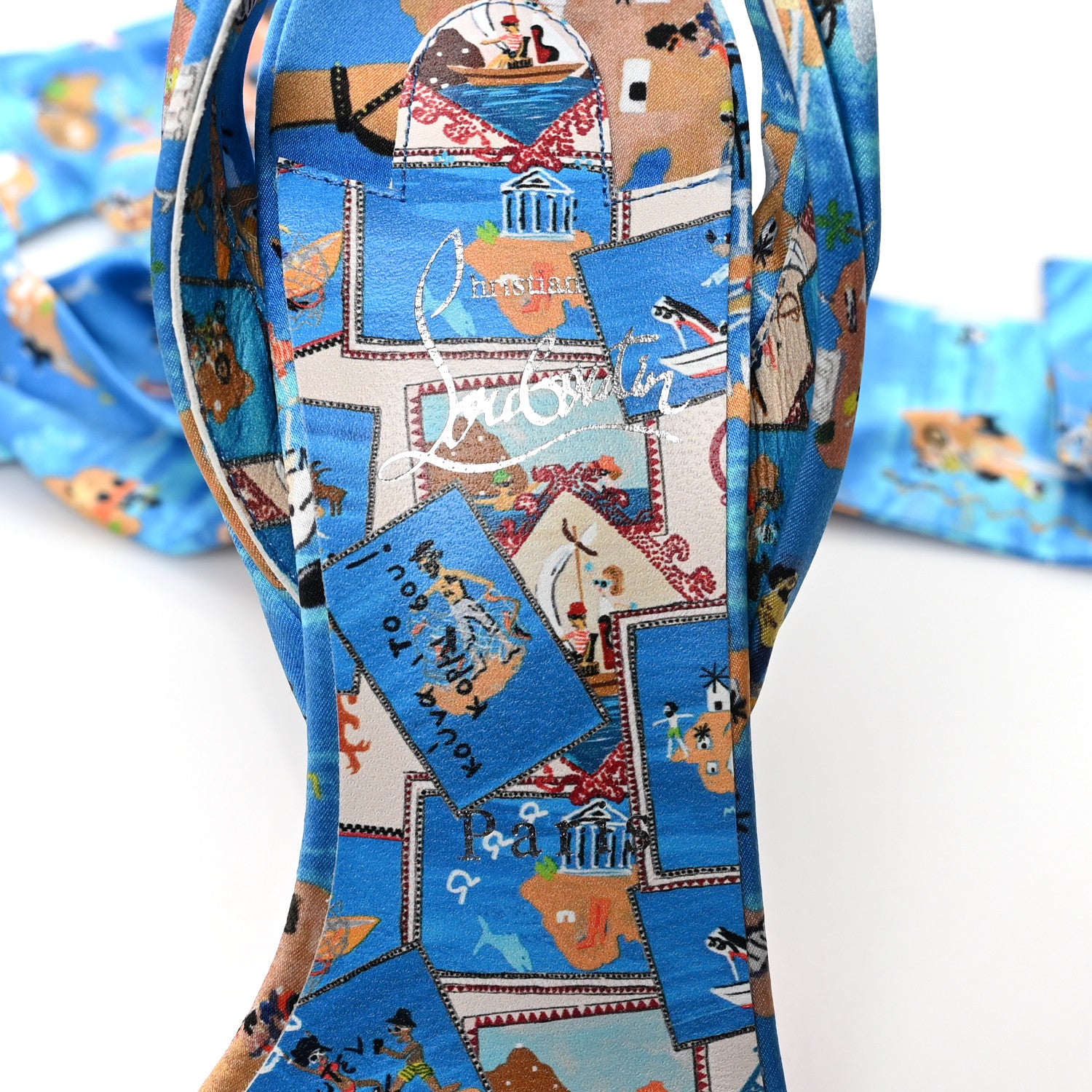 Christian Louboutin Crepe Satin Greekaba Du Desert 100 Sandal 38.5 Blue Multicolor 6 of 8