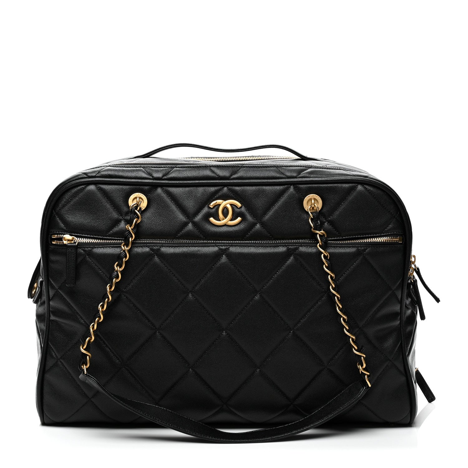 CHANEL 黒 キルティング レザーバッグ Chanel Shiny Grained Calfskin Quilted Travel Bowling Bag Black