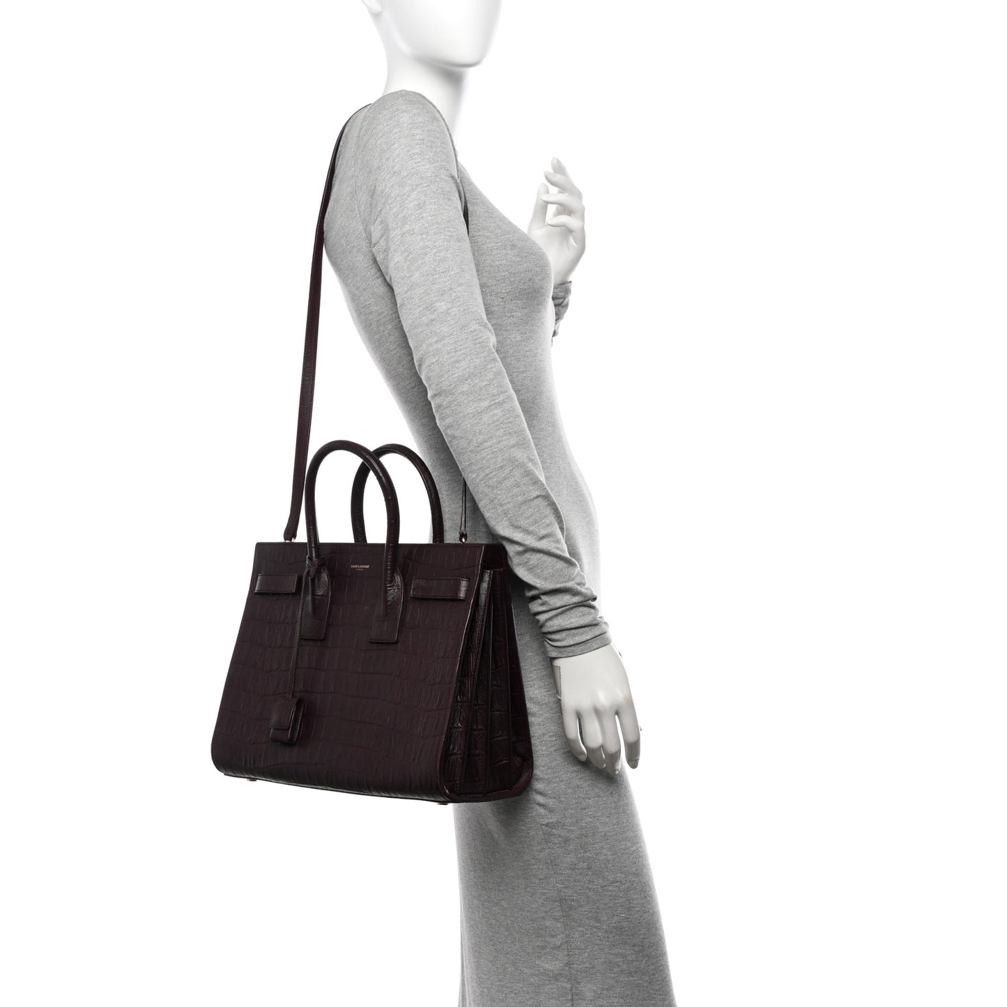Calfskin Crocodile Embossed Small Sac de Jour Wine