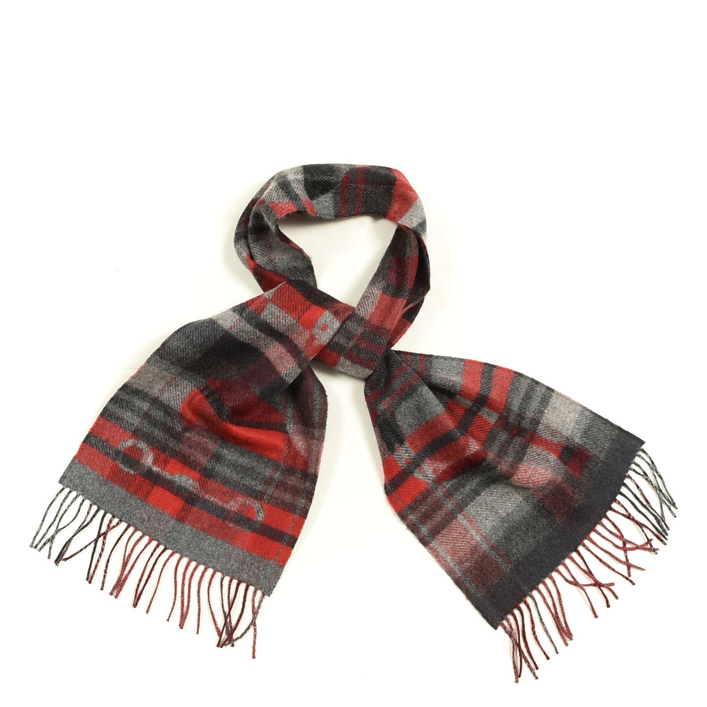 Cashmere HER-MES Tartan Muffler Rouge Vif Bordeaux Gris Anthracite