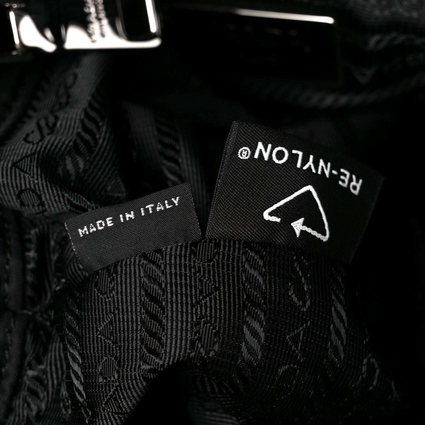 Re-Nylon Nappa Triangle Quilted Padded Double Handled Zip Pocket Tote Black