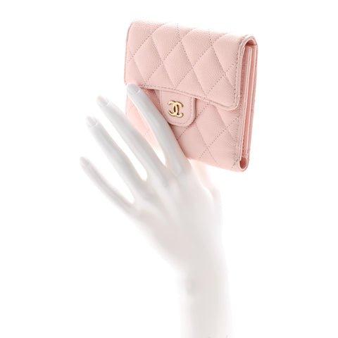 Caviar Quilted Compact Flap Wallet Light Pink