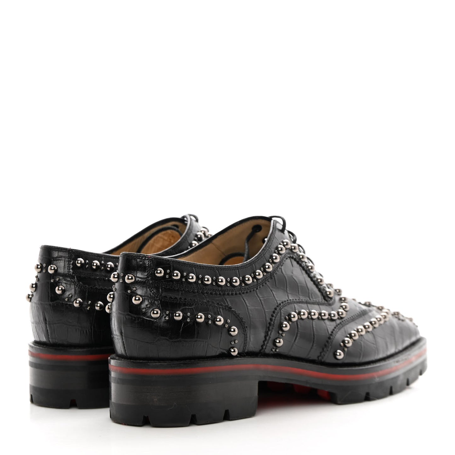 Croc Calfskin Embossed Womens Studded Crapadonna Oxfords 37 Black