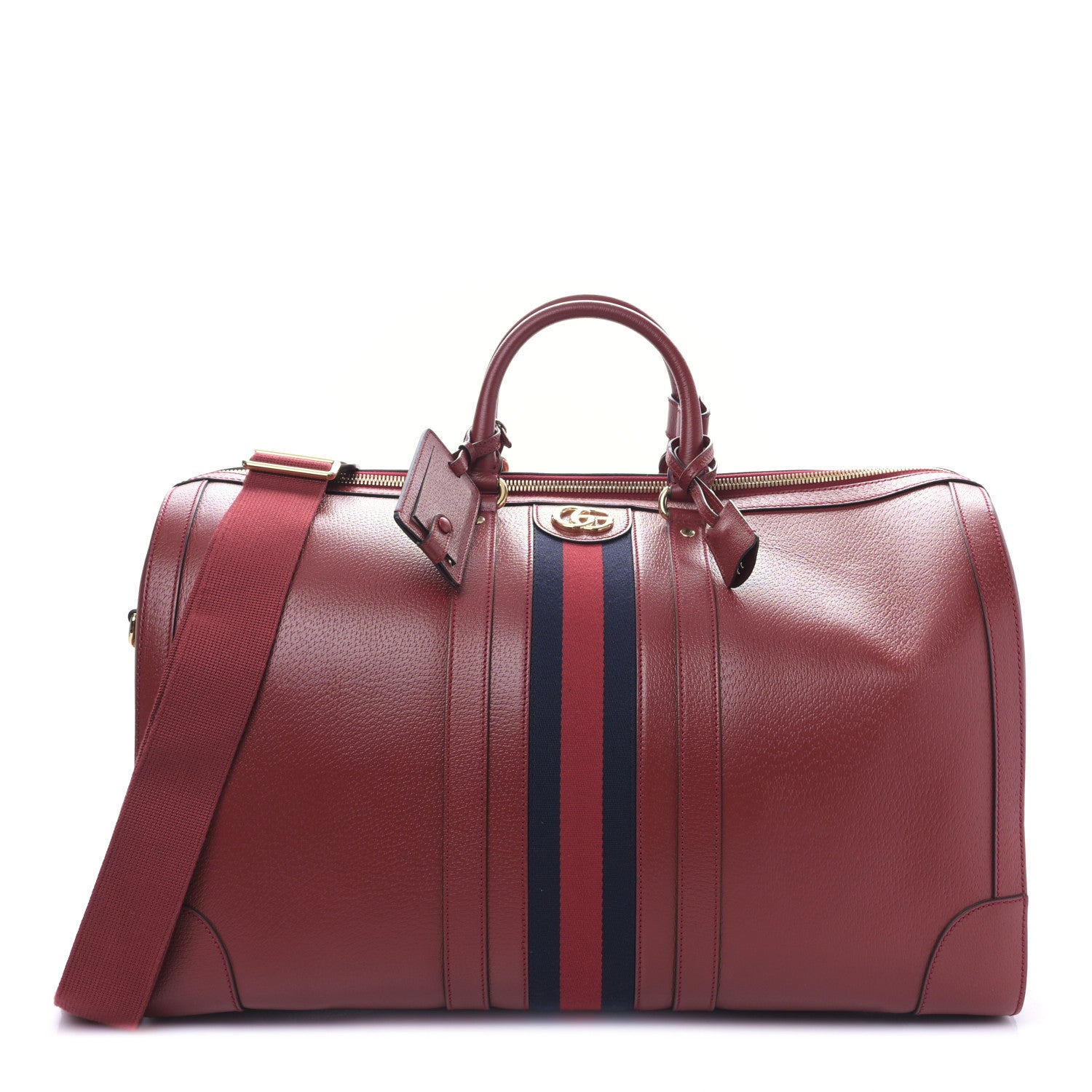 Gucci Textured Dollar Calfskin Web Large Savoy Duffle Bag Red 1 of 8