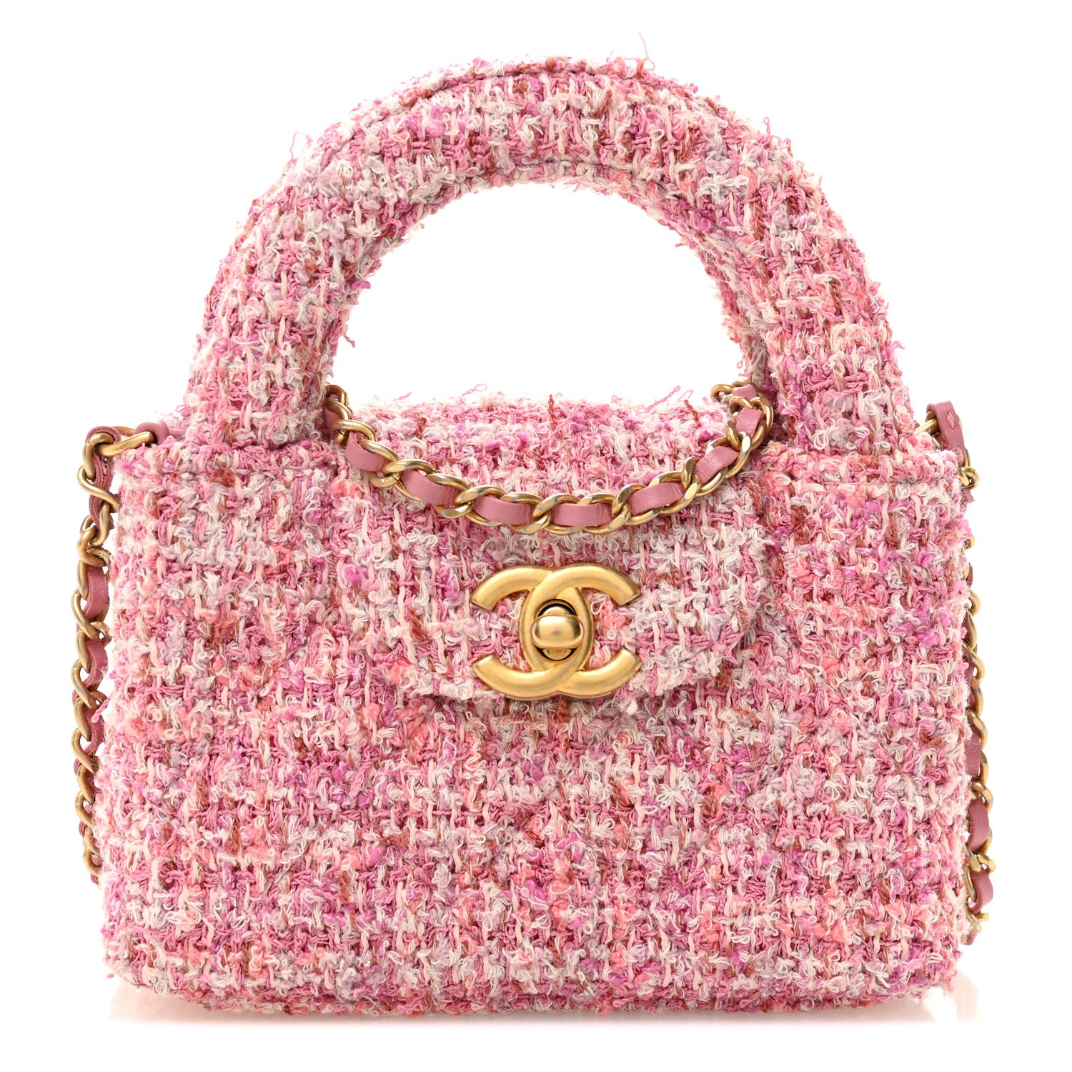 Chanel Tweed Quilted Mini Nano Kelly Shopper Pink 1794910