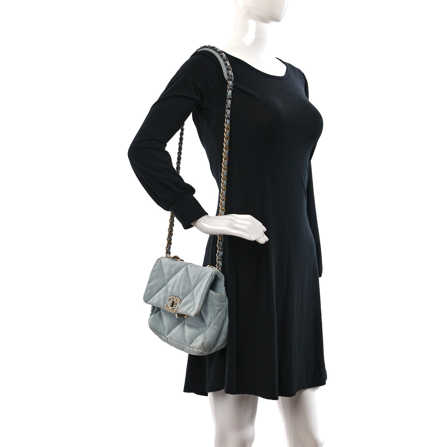 Chanel Lambskin Quilted Medium Chanel 19 Flap Light Blue 2 of 12