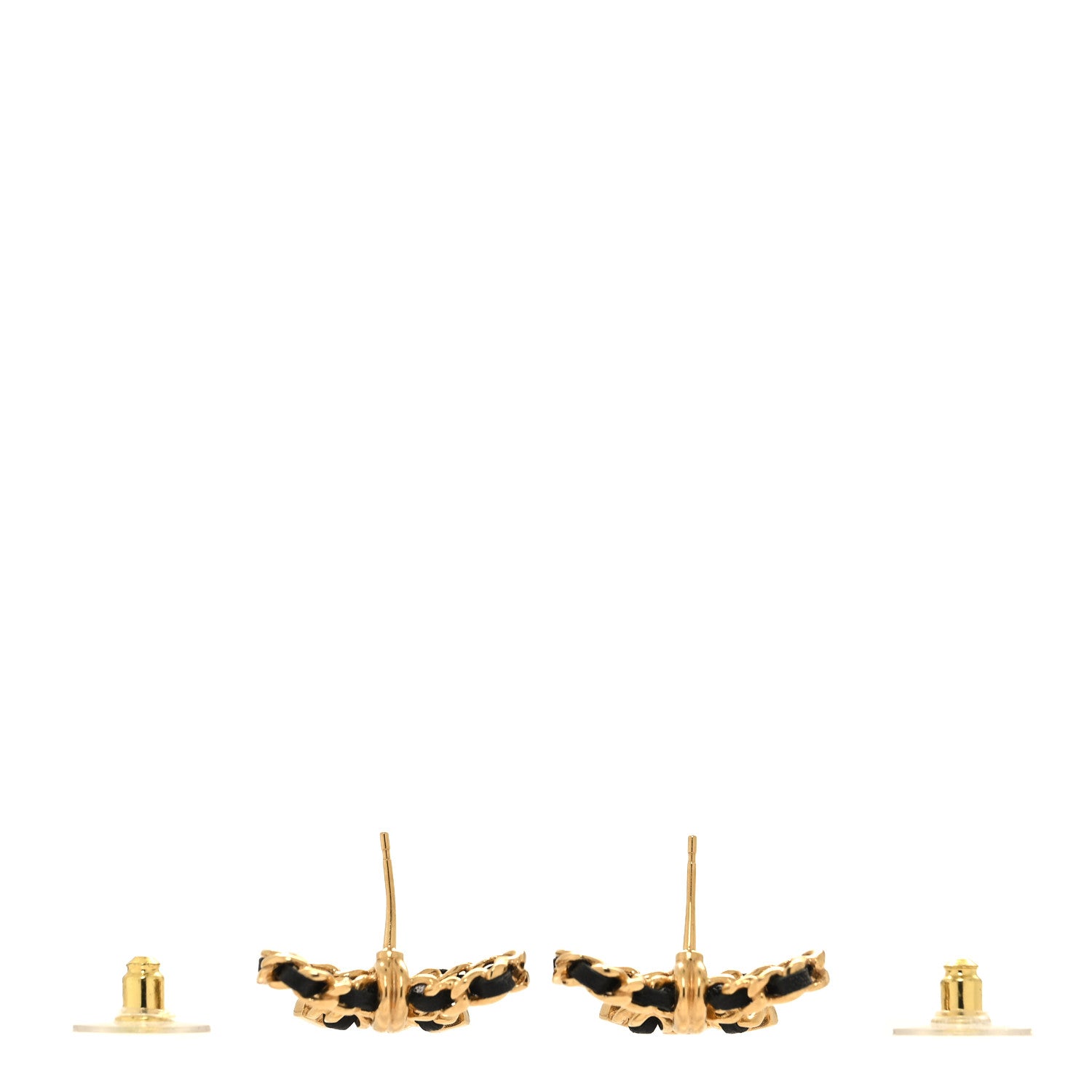 Chanel Lambskin Chain Bow Stud Earrings Black Gold 3 of 5