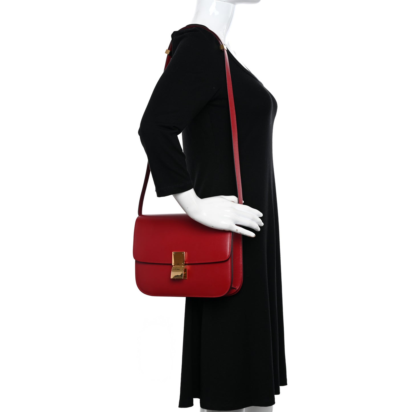 Box Calfskin Medium Classic Box Flap Bag Red