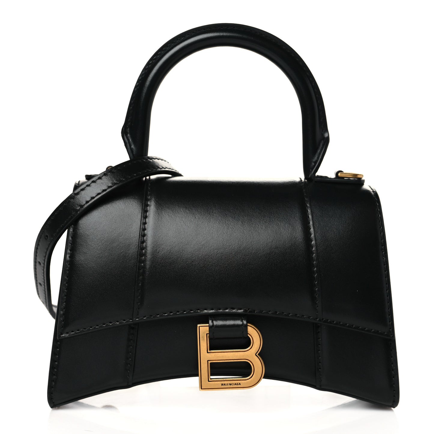 Shiny Box Calfskin Hourglass Top Handle Bag XS Black