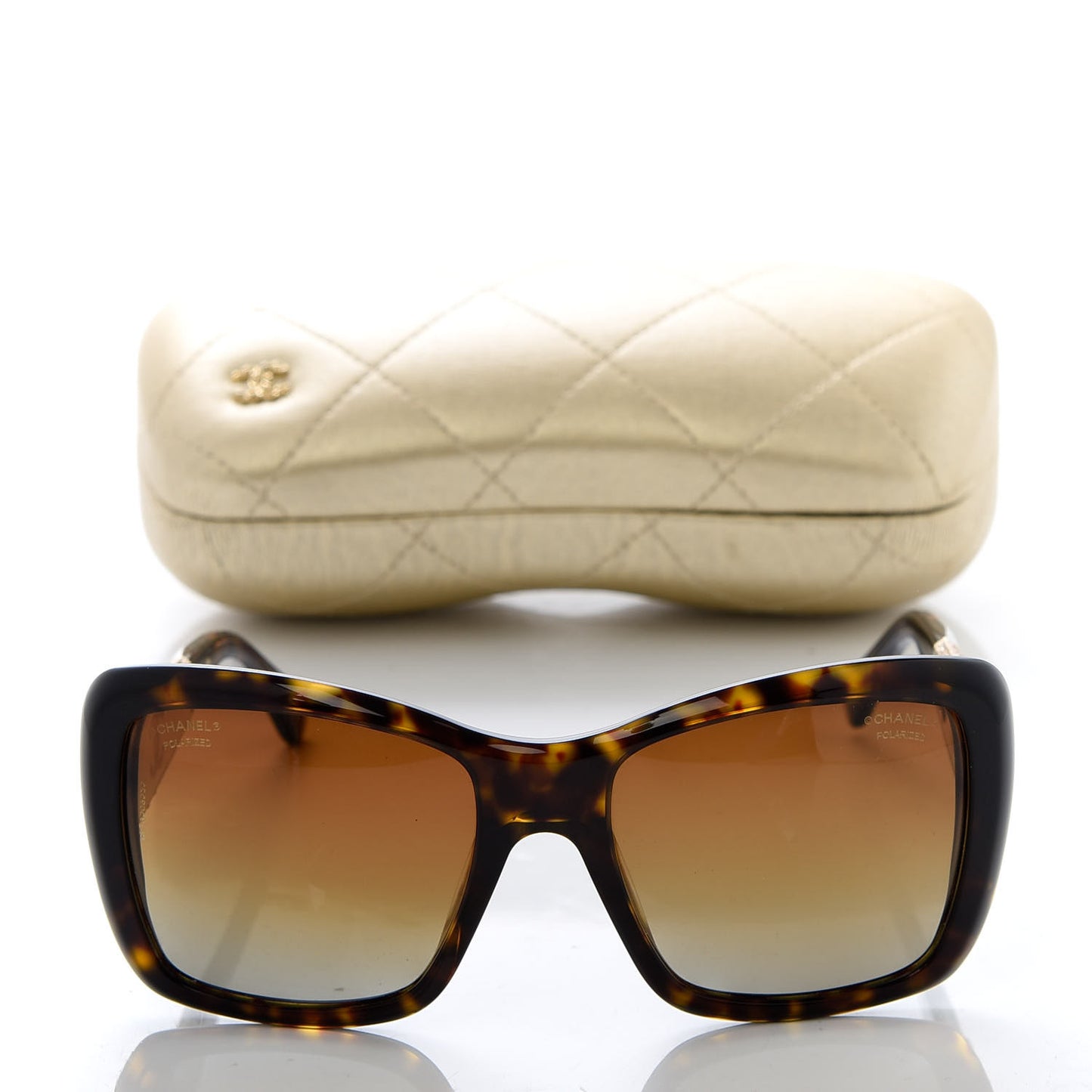 Crystal Polarized CC Square Sunglasses 5301-B Tortoise Gold