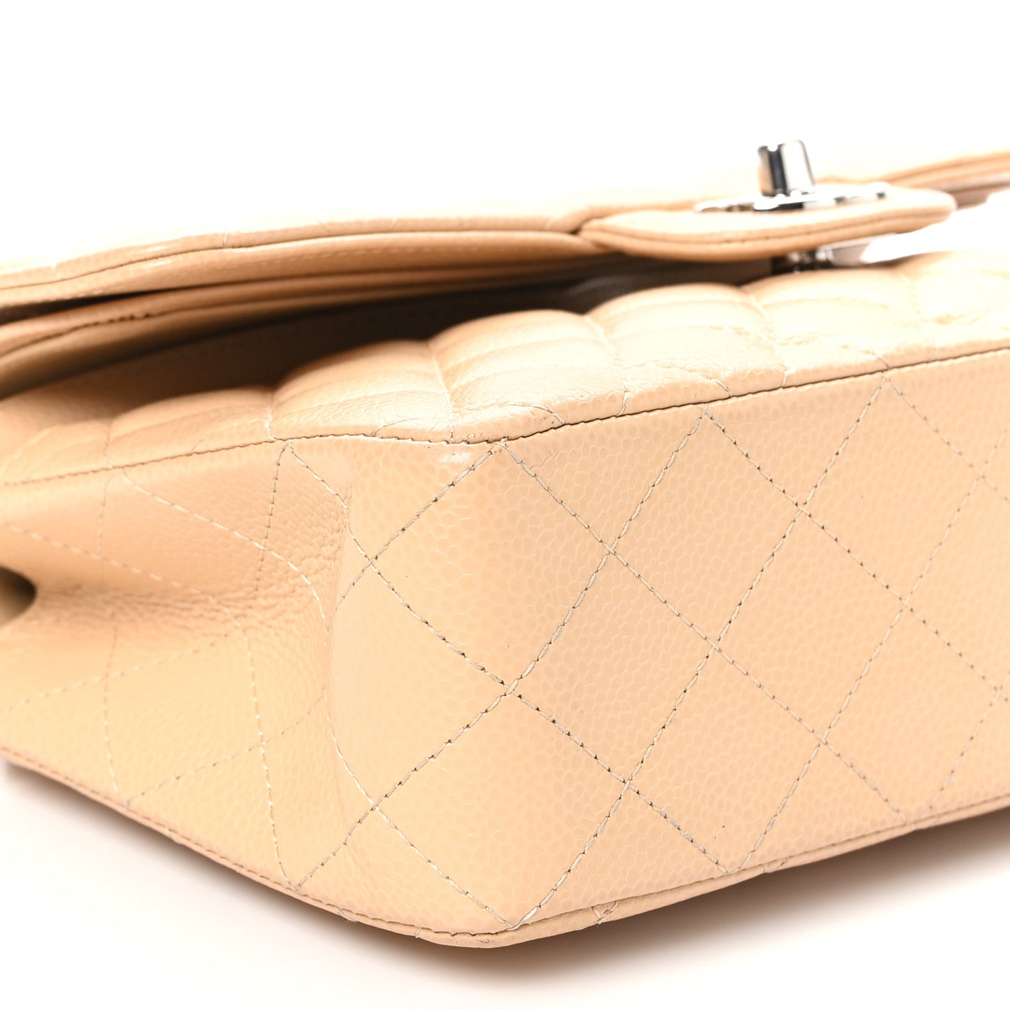 Caviar Quilted Small Double Flap Beige