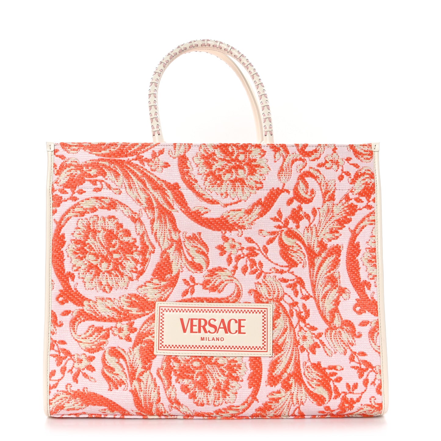 Raffia Barocco Large Athena Tote Coral