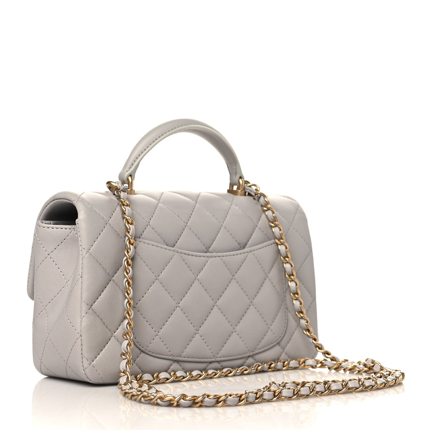 Lambskin Quilted Mini Top Handle Rectangular Flap Grey