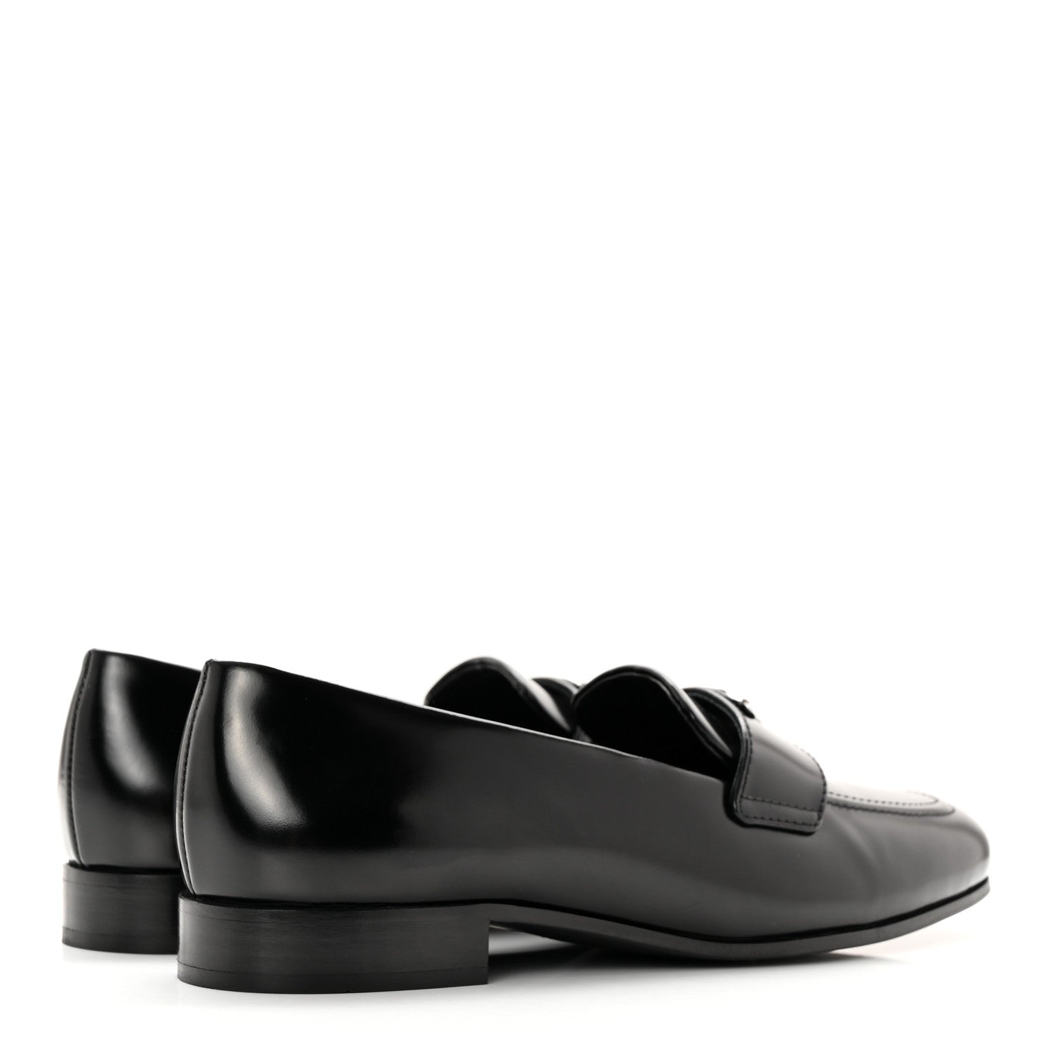Prada Brushed Calfskin Metal Triangle Logo 20mm Loafers 36.5 Black 4 of 12