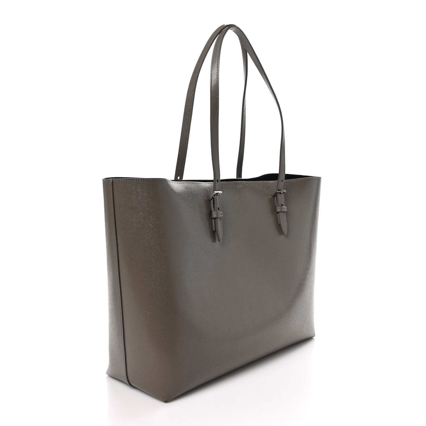 Grained Calfskin Large Shopping Tote Warm Taupe Black