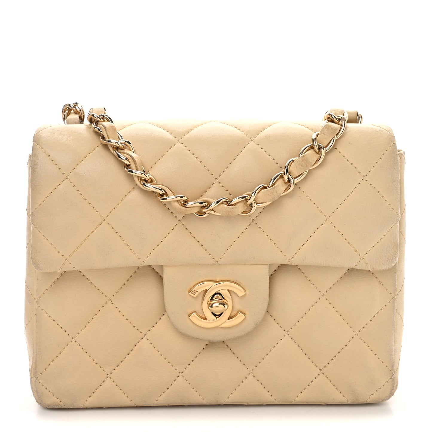 Lambskin Quilted Mini Square Flap Beige
