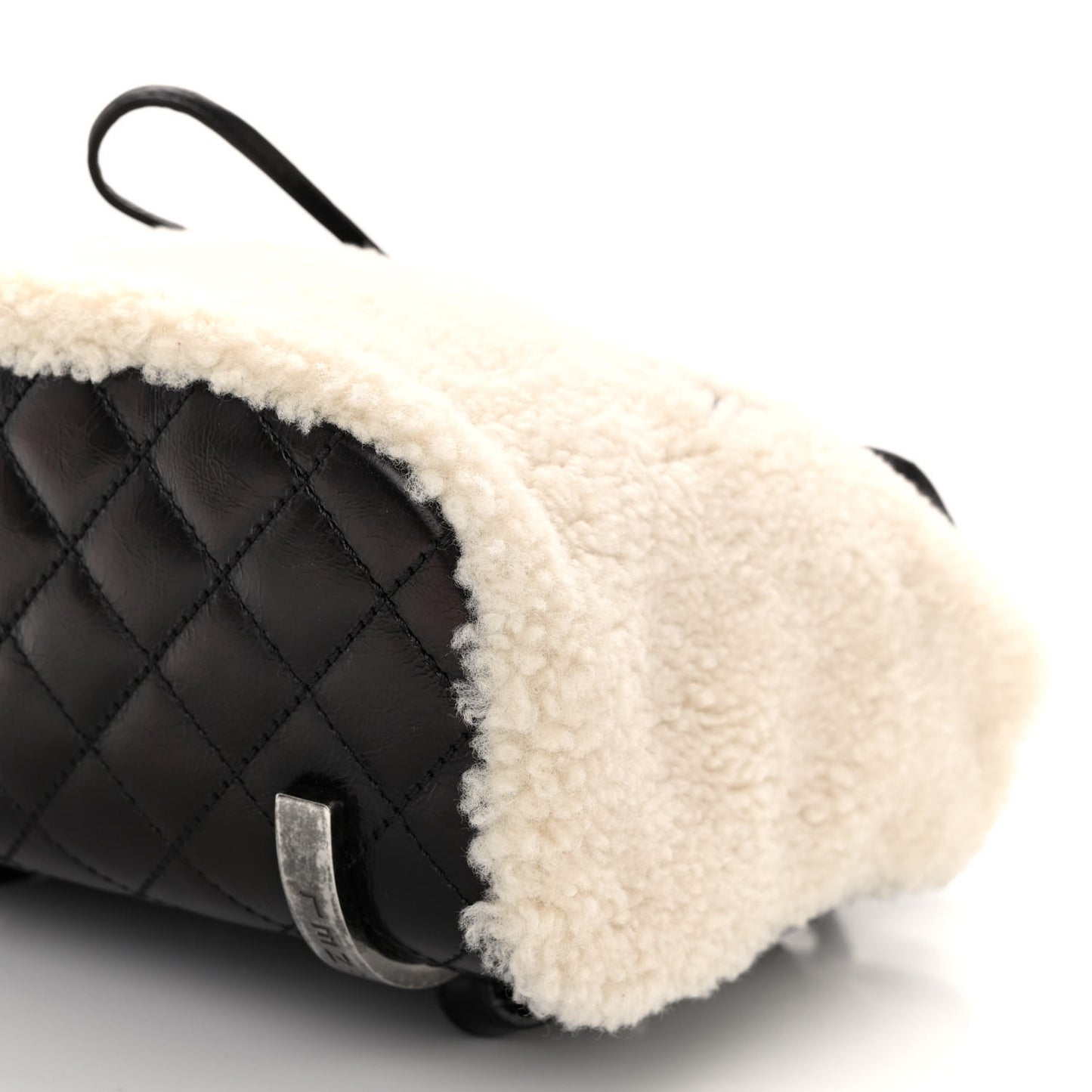 Glazed Calfskin Shearling Quilted Small Mountain Backpack Black Ivory