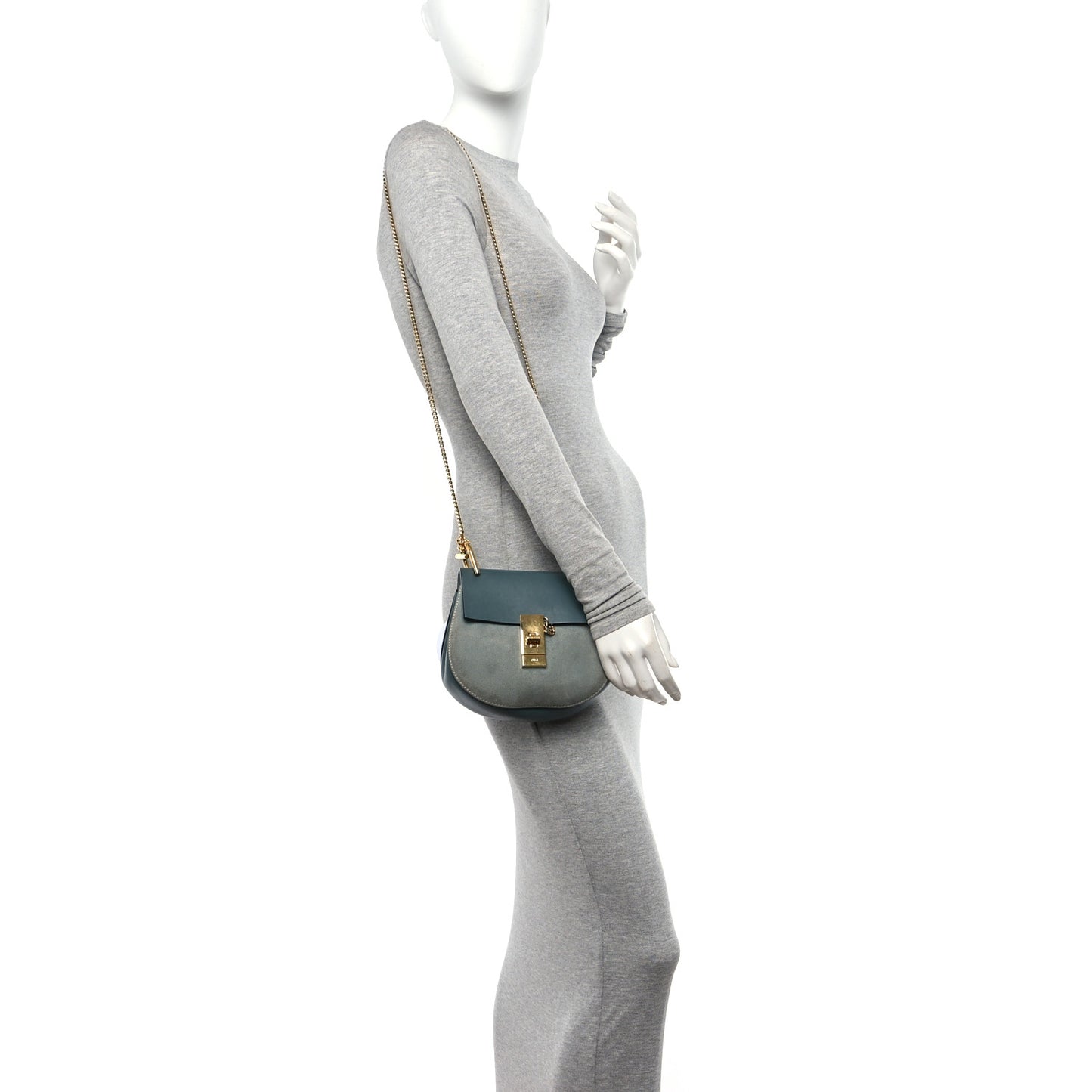 Suede Smooth Calfskin Mini Drew Shoulder Bag Cloudy Blue