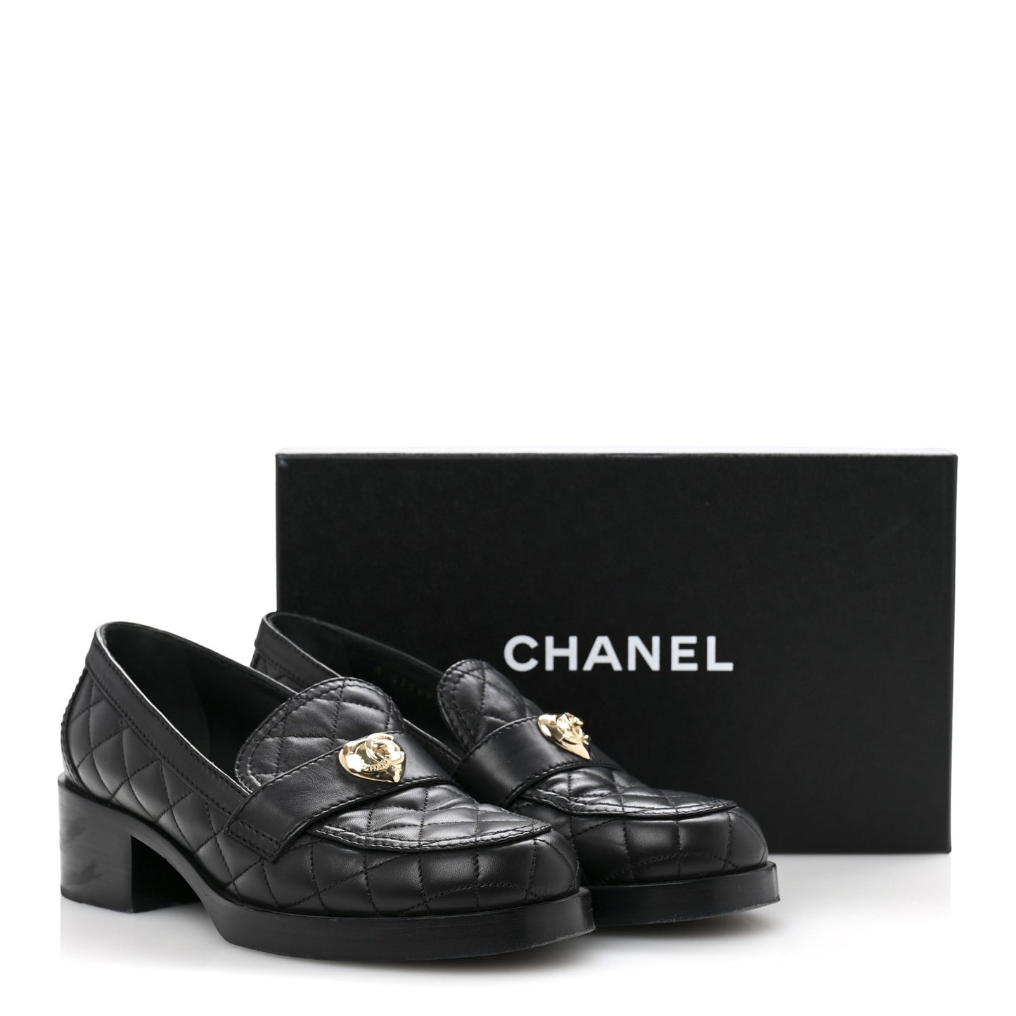 Lambskin Quilted CC Heart Loafers 39 Black