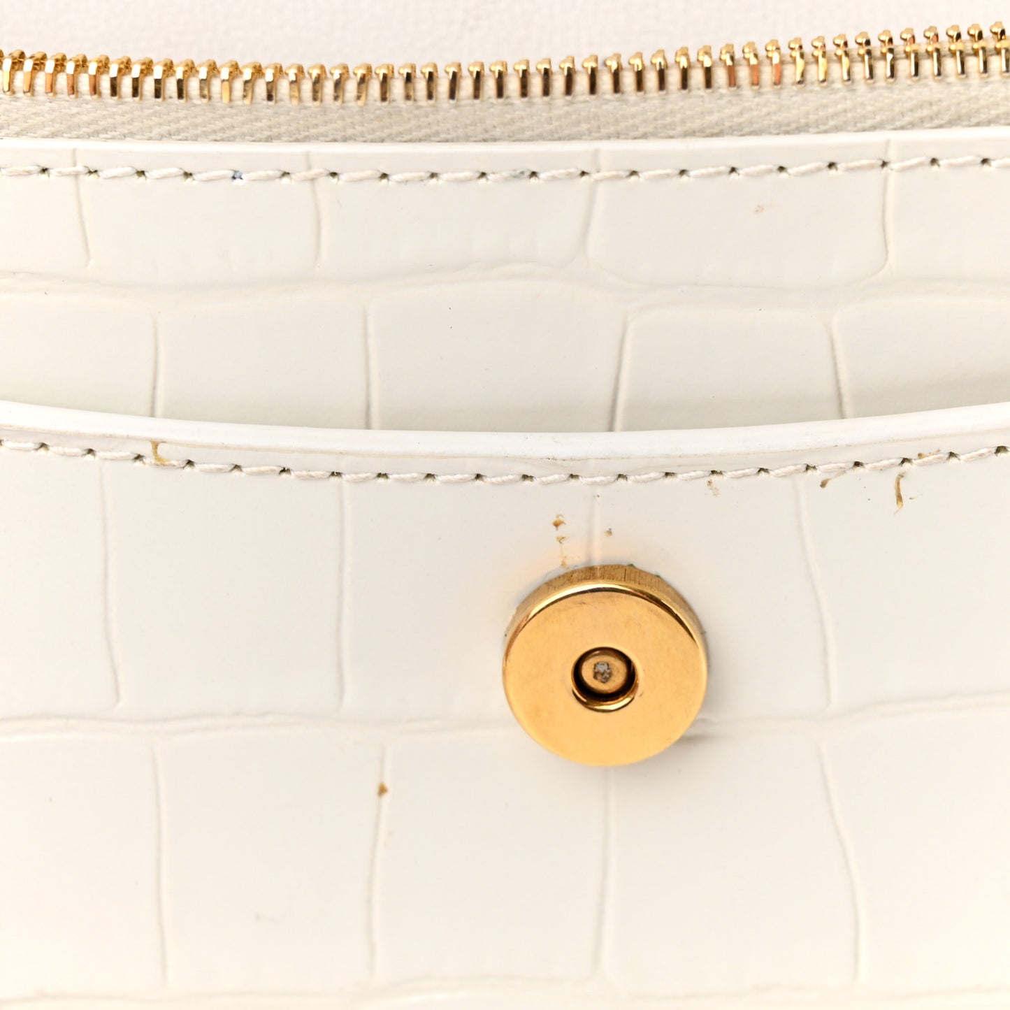 Shiny Calfskin Crocodile Embossed Hourglass Chain Bag White