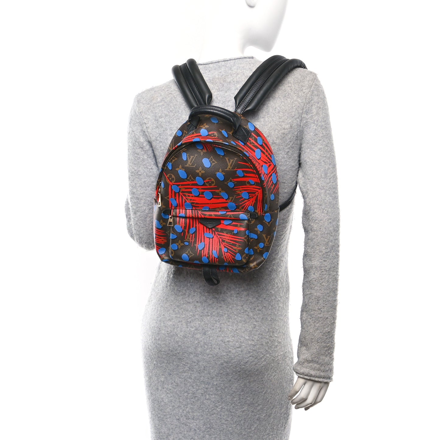 Monogram Jungle Dots Palm Springs Backpack PM Coquelicot Denim