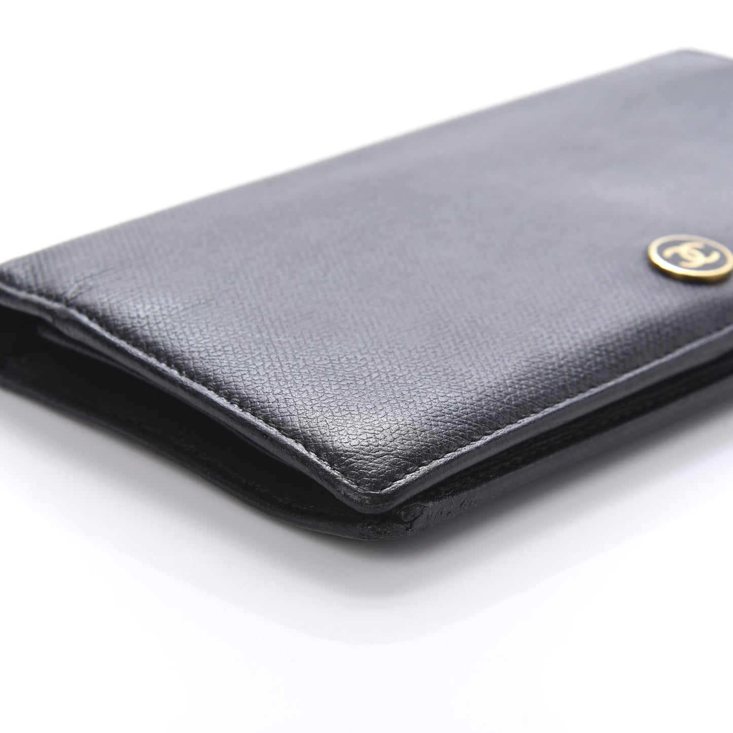 Grained Calfskin CC Button Yen Wallet Black