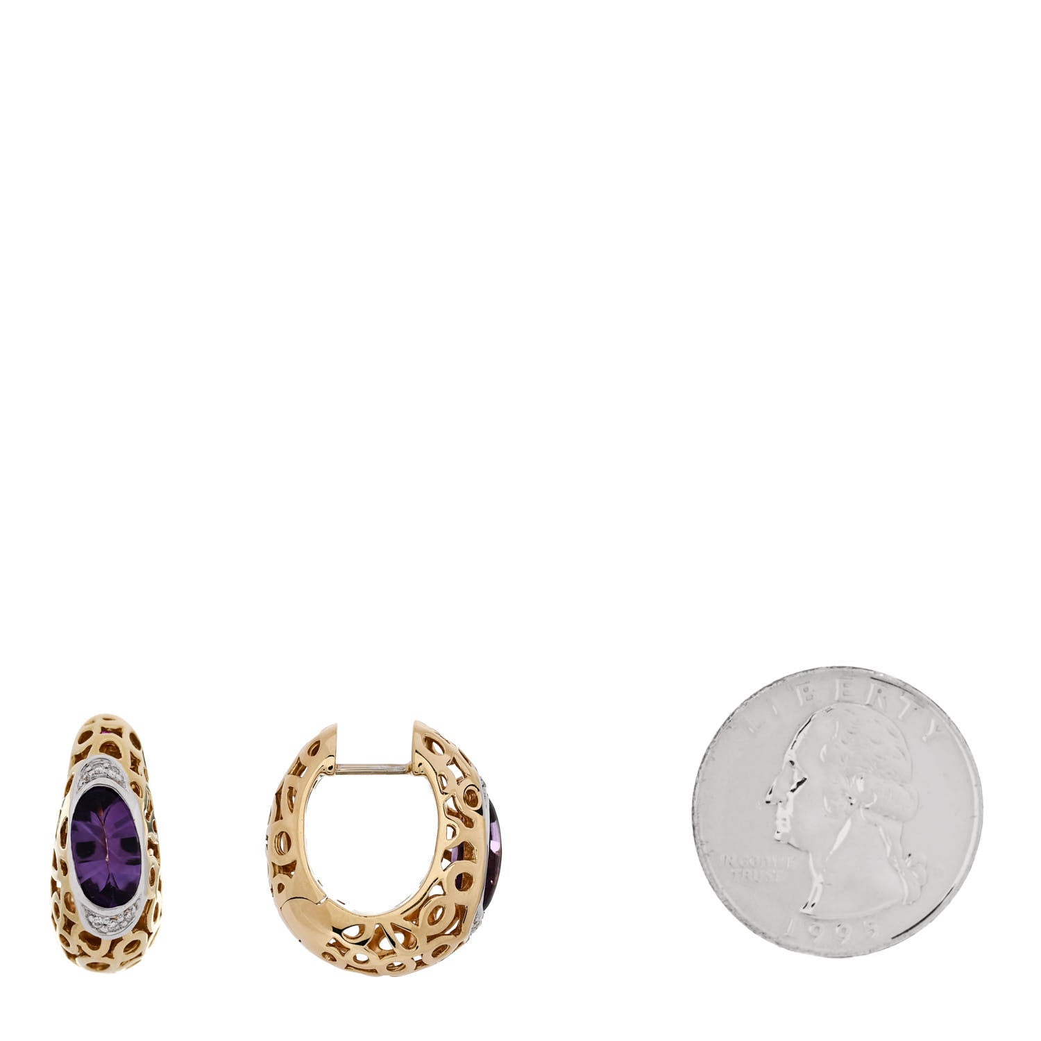 Roberto Coin 18K Yellow White Gold Diamond Amethyst Mauresque Hoop Earrings 2 of 6