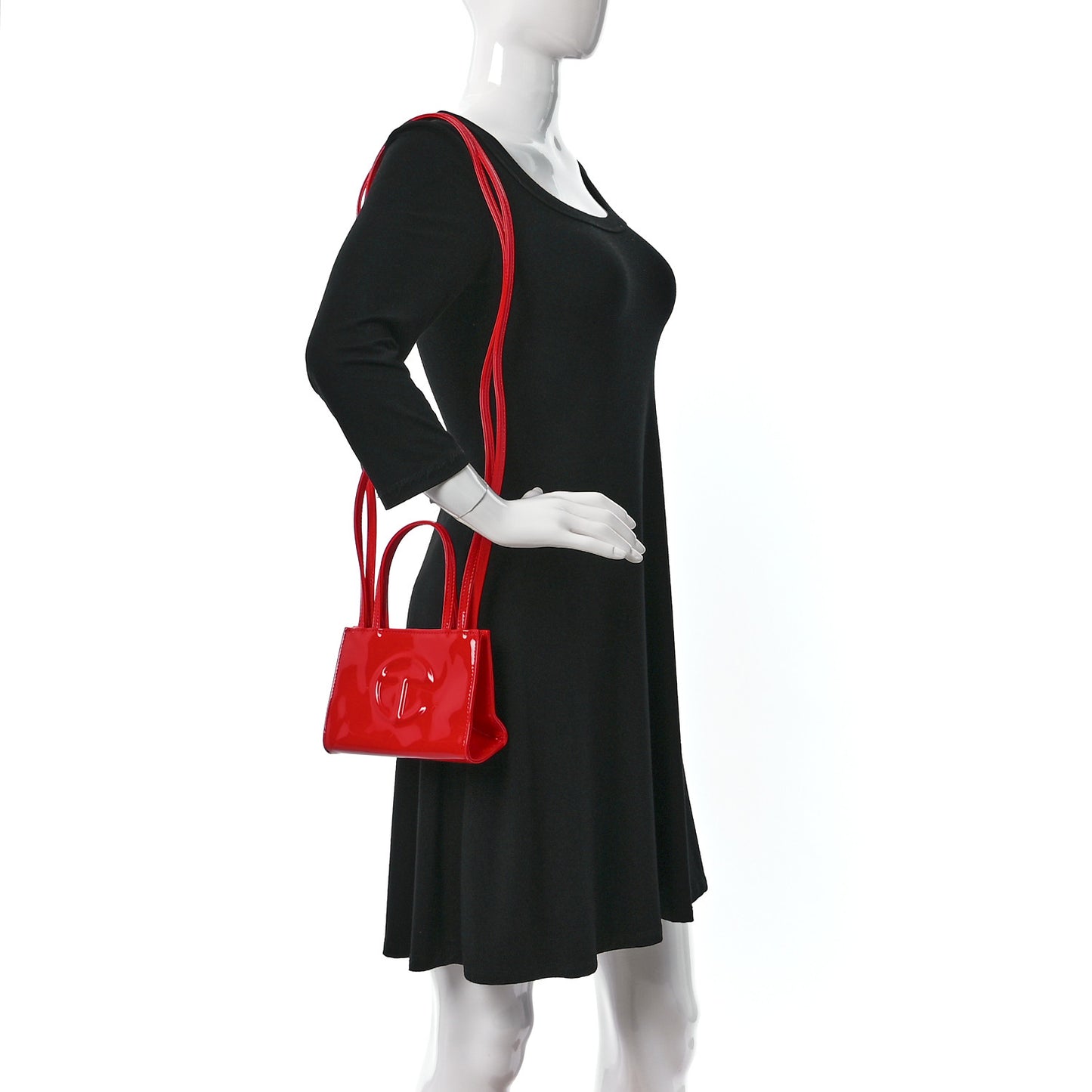 Patent Vegan Leather Small Shopping Bag Red