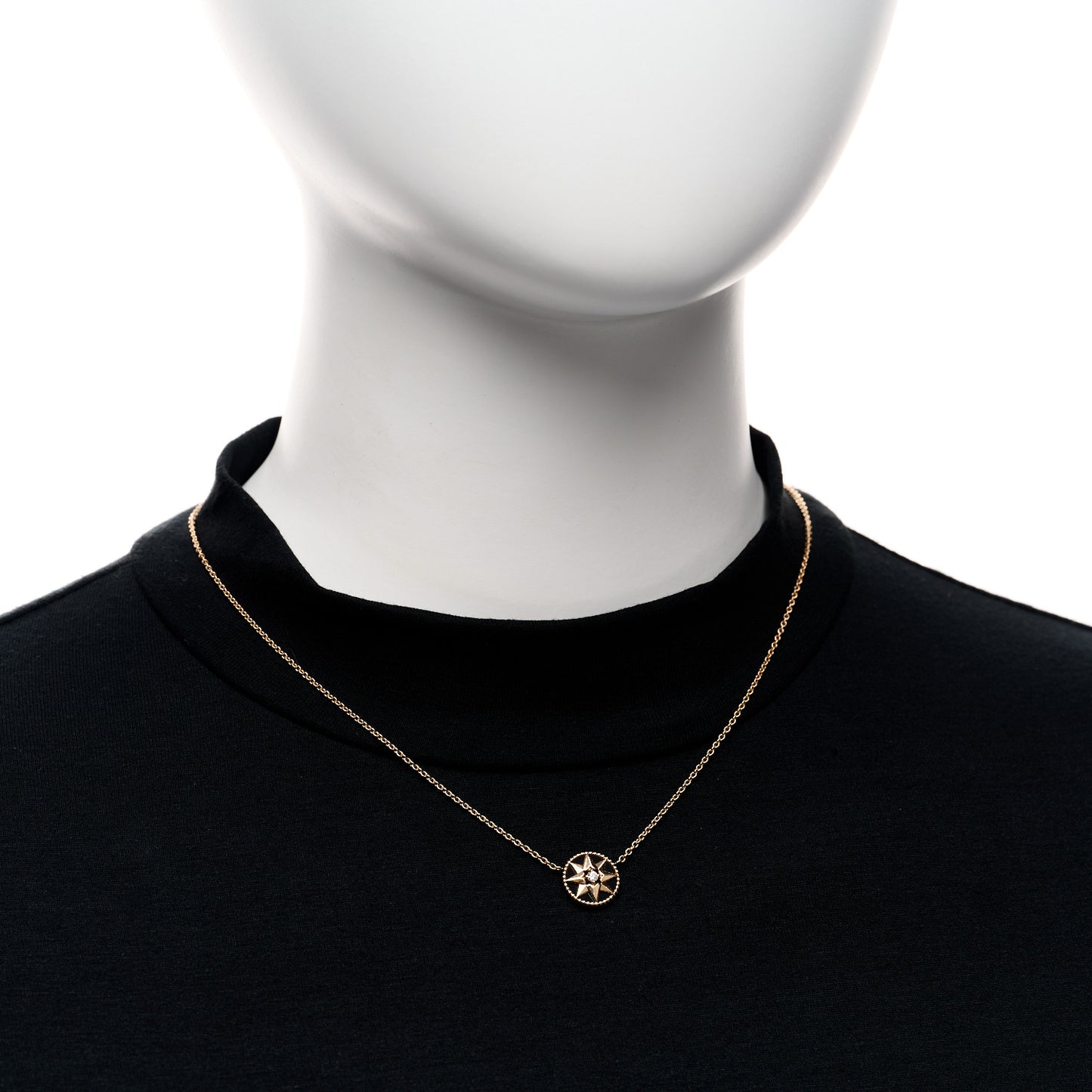 18K Rose Gold Diamond Black Onyx Rose Des Vents Necklace