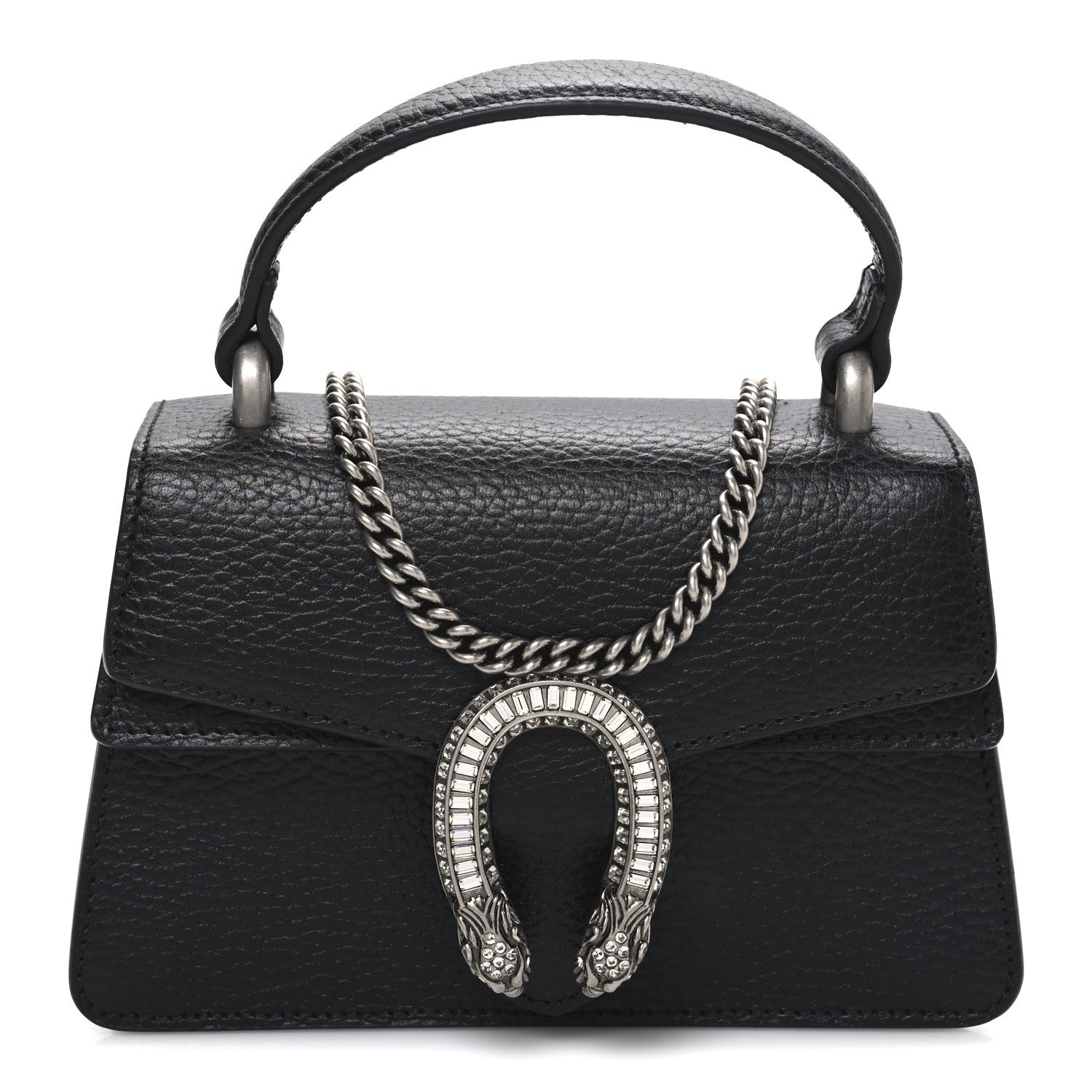 Gucci Dollar Calfskin Crystal Mini Dionysus Top Handle Bag Black