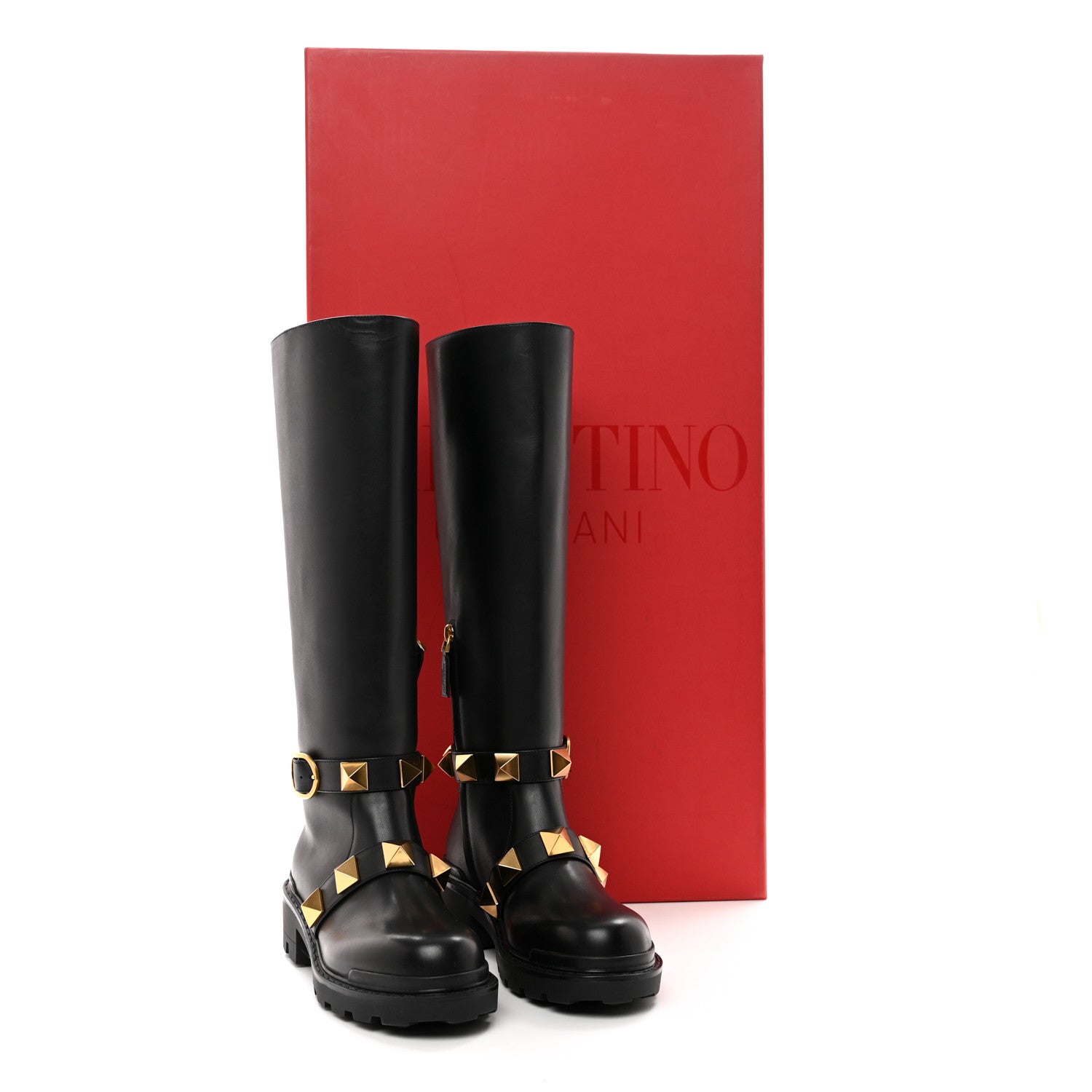Valentino Garavani Calfskin Roman Stud Knee High Boots 36 Black 9 of 9