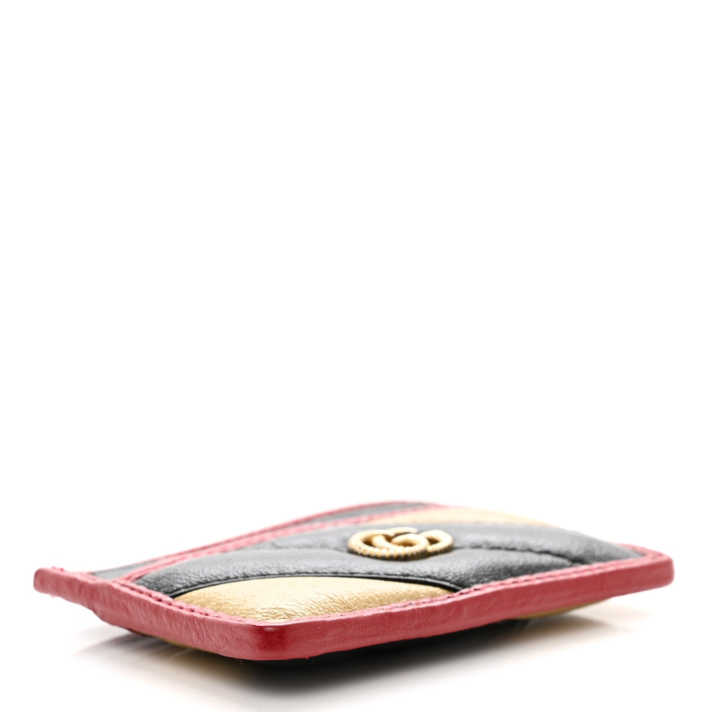 Azalea Calfskin Matelasse Diagonal Patchwork Torchon GG Marmont Card Case Black Beige Romantic Cerise