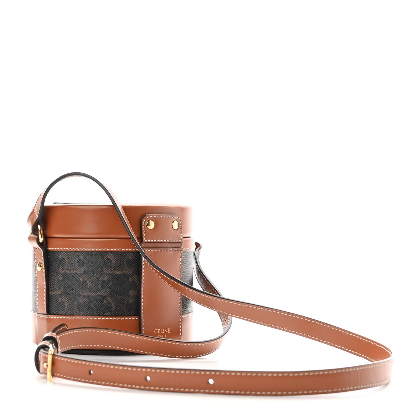 Calfskin Triomphe Canvas Medium Tambour Bag Tan