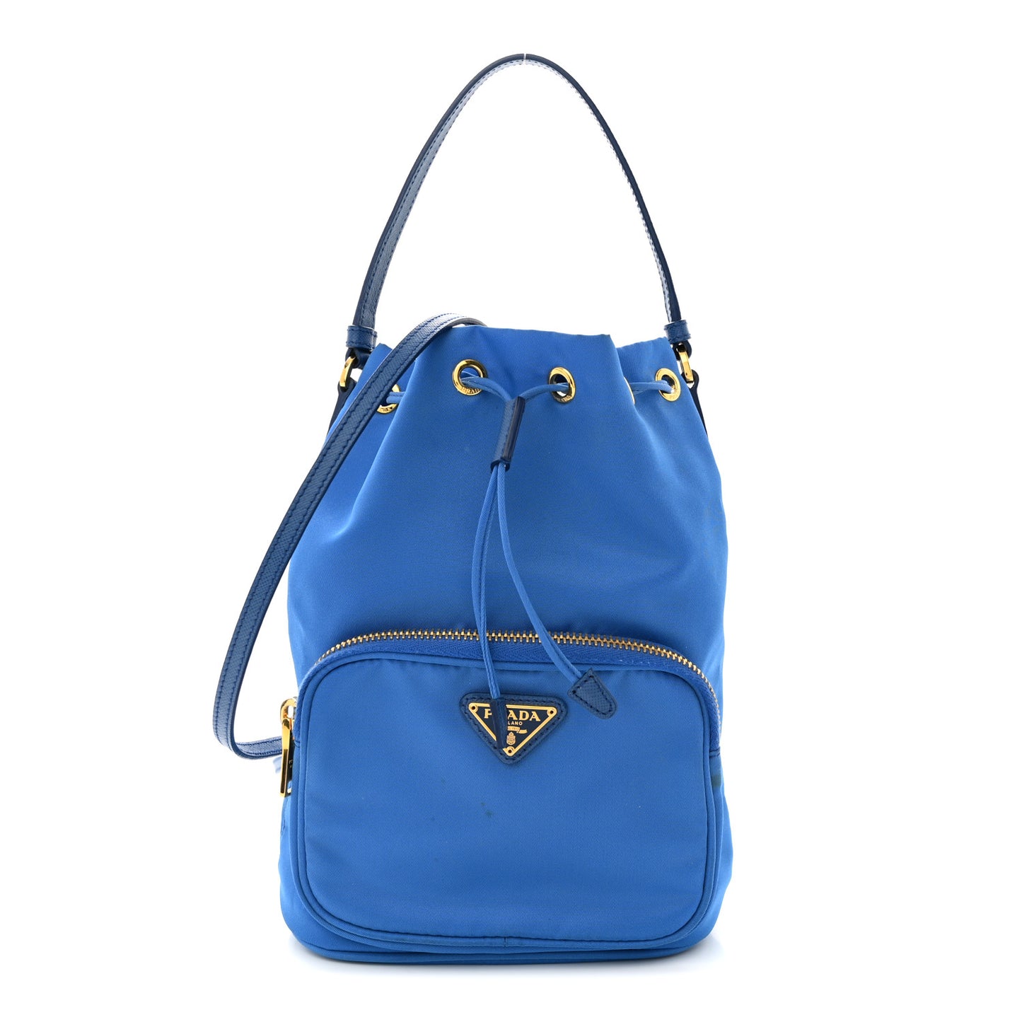 Tessuto Nylon Saffiano Mini Bucket Crossbody Bag Azzurro