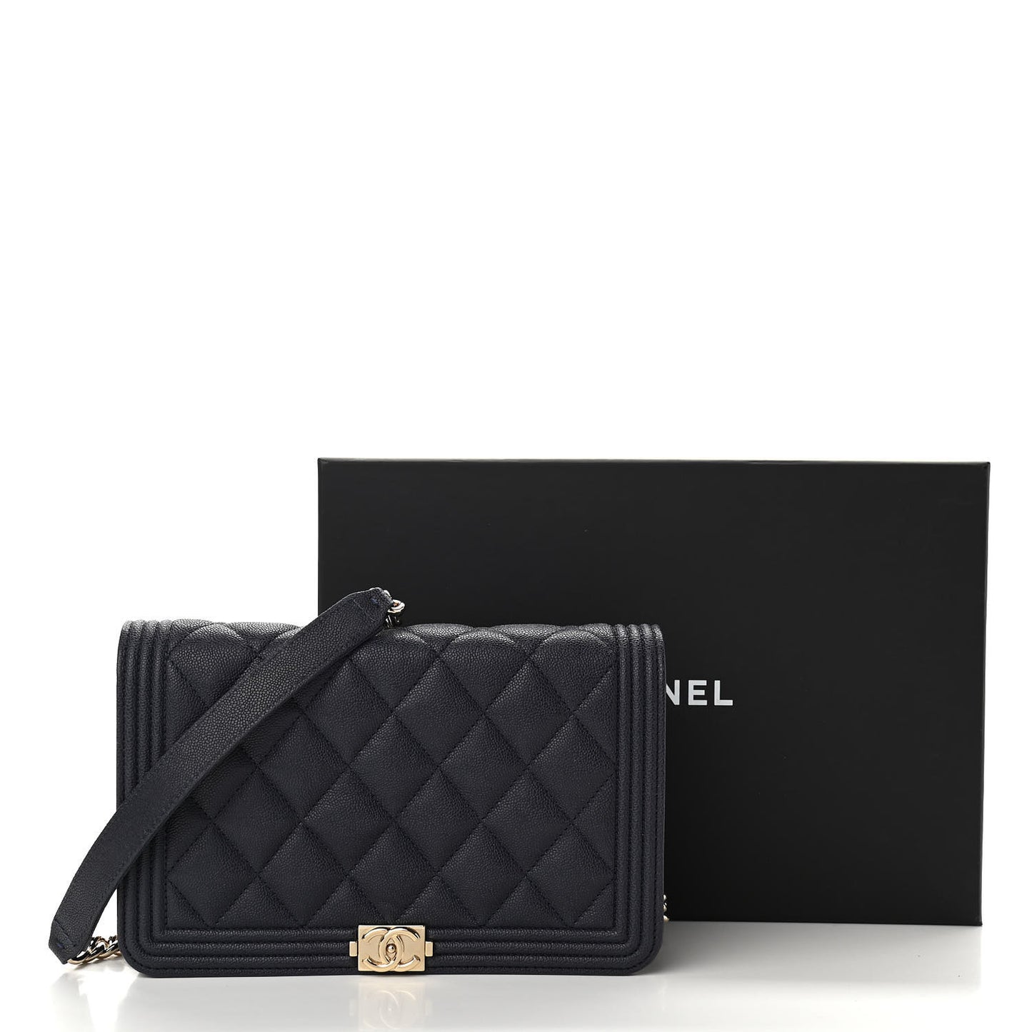 Caviar Quilted Boy Wallet On Chain WOC Navy
