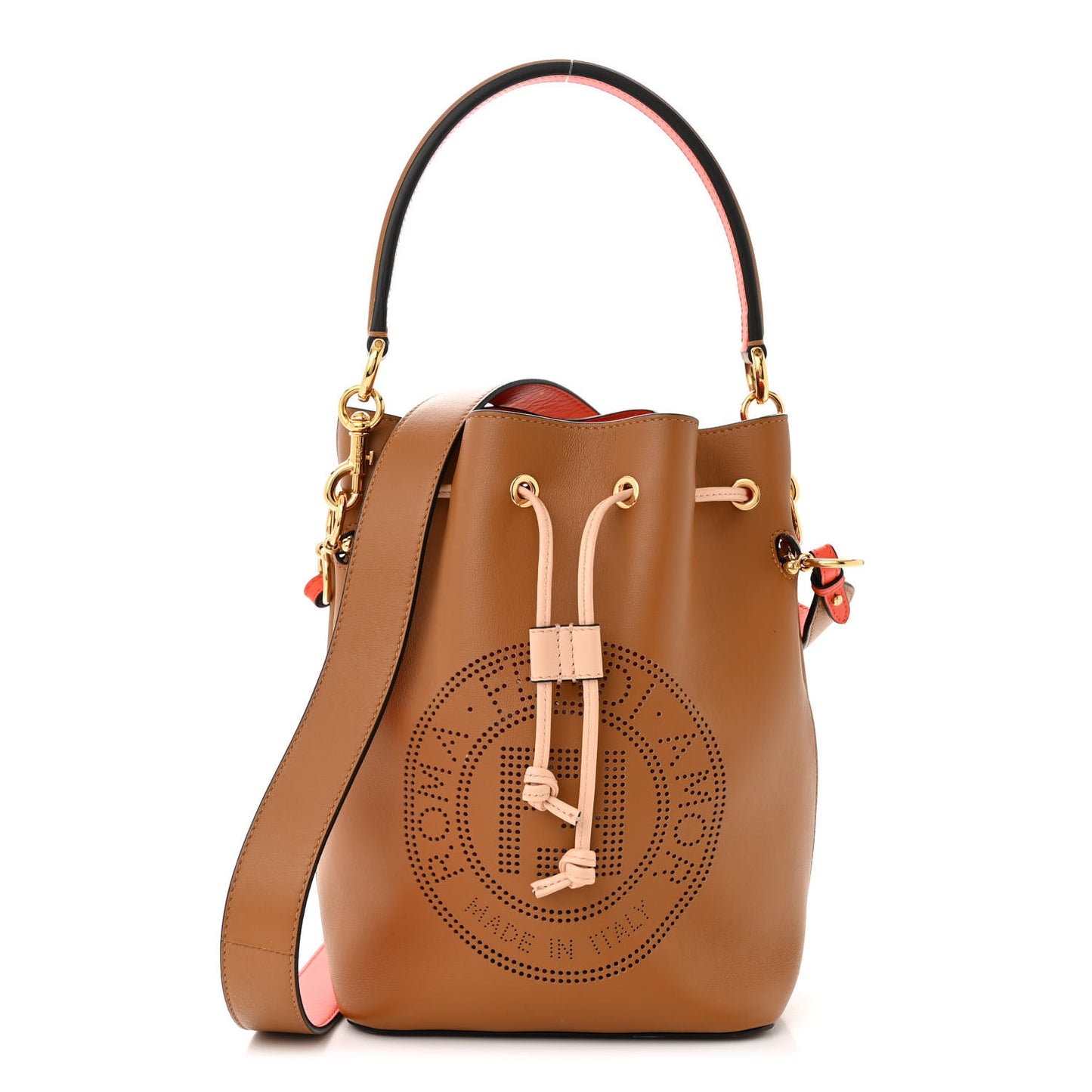 Vitello Grace F is Fendi Stamp Patch Perforated Small Mon Tresor Bucket Bag Nocciola