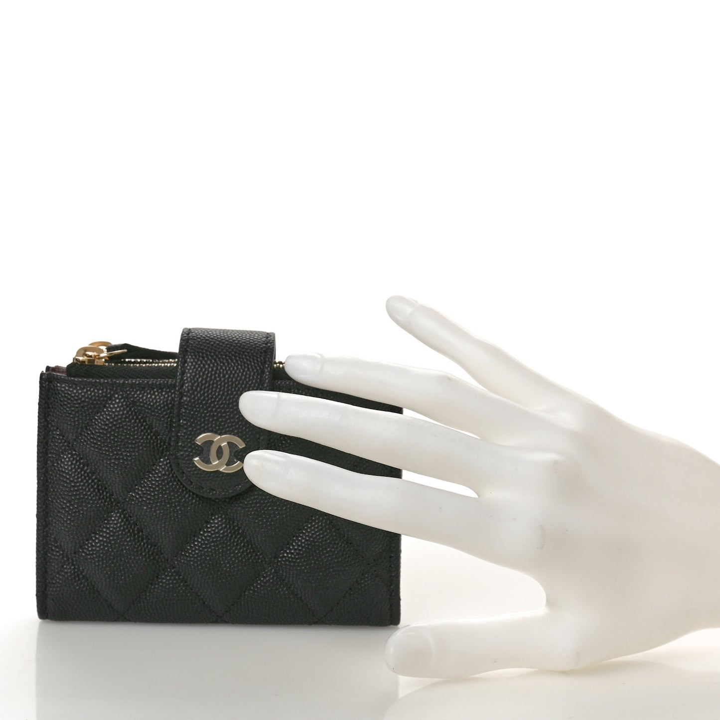 Caviar Quilted Compact Zipped Pocket Wallet Black