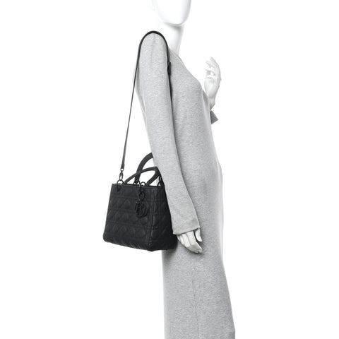 Ultra Matte Calfskin Cannage Medium Lady Dior Black