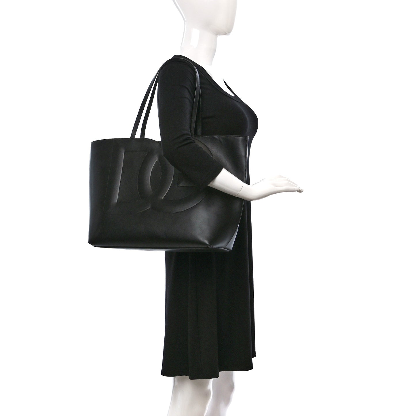 Calfskin DG Logo Shopper Tote Black