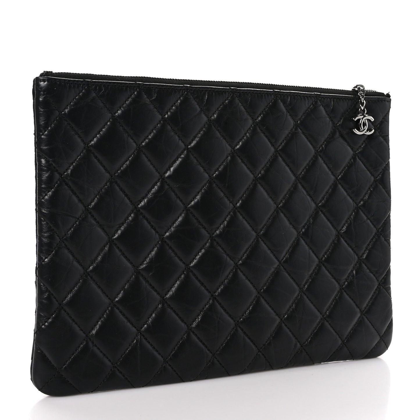 Tweed Patchwork Aged Calfskin Quilted Medium Cosmetic Case Black