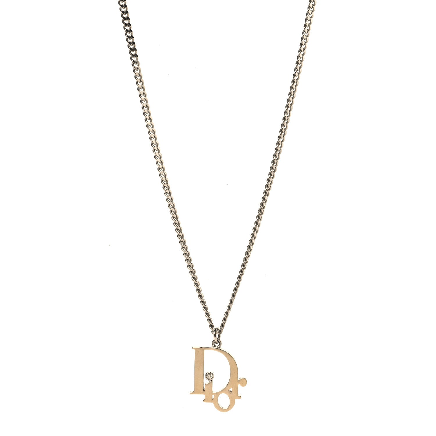 Christian Dior Oblique Pendant Necklace Silver Gold 1918314