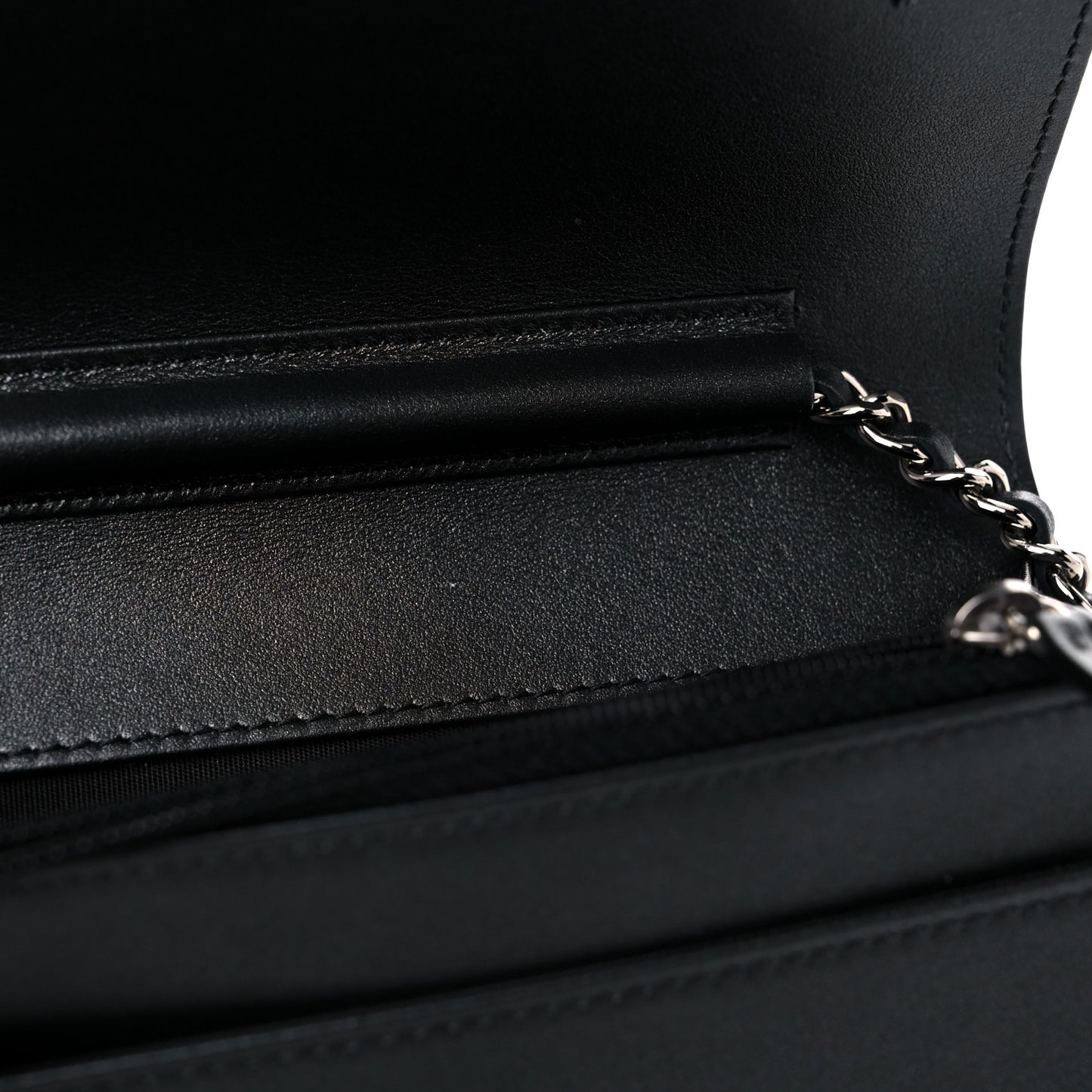Metallic Caviar Chevron Quilted Vintage Mademoiselle Wallet On Chain WOC Charcoal