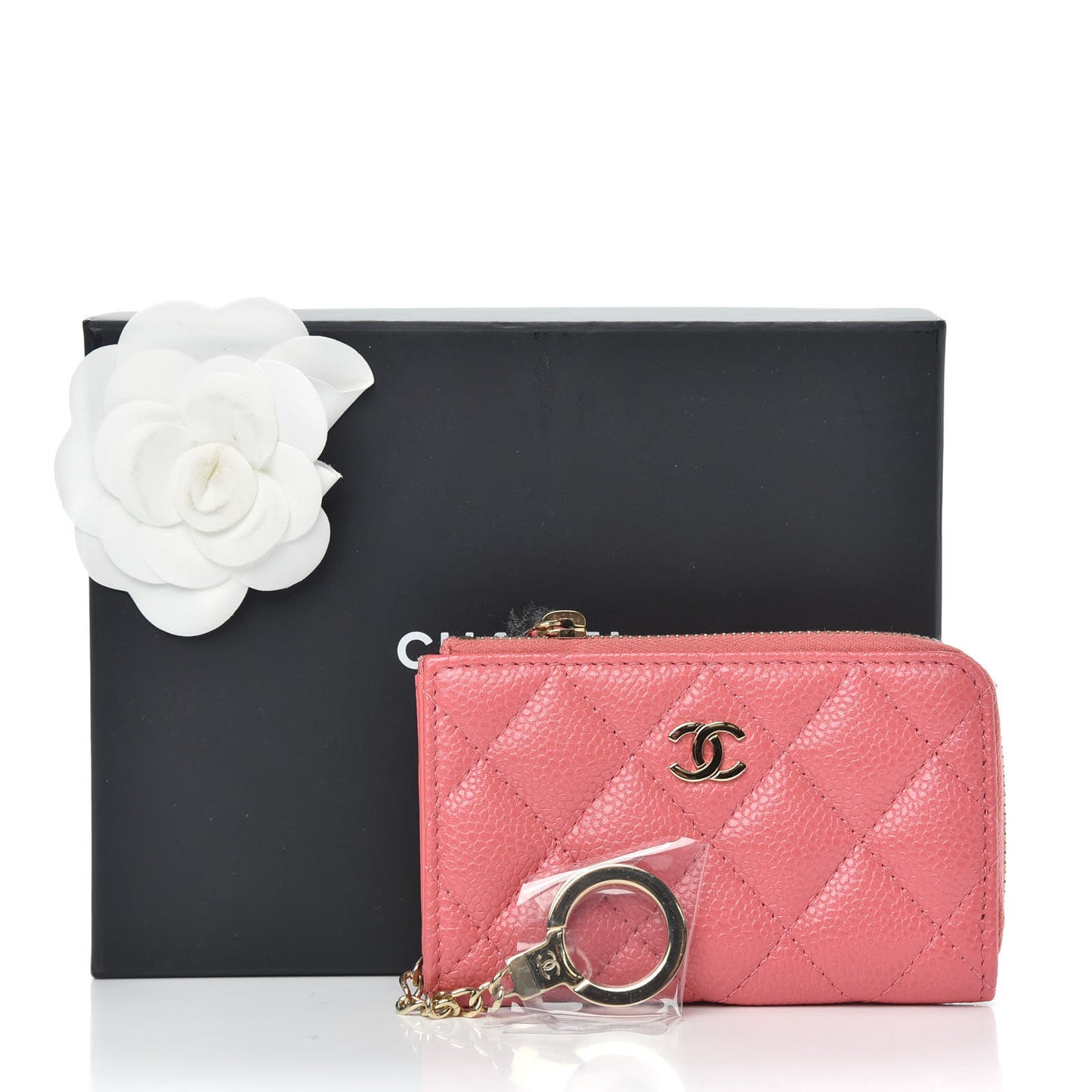 Metallic Caviar Quilted Key Holder Case Pink