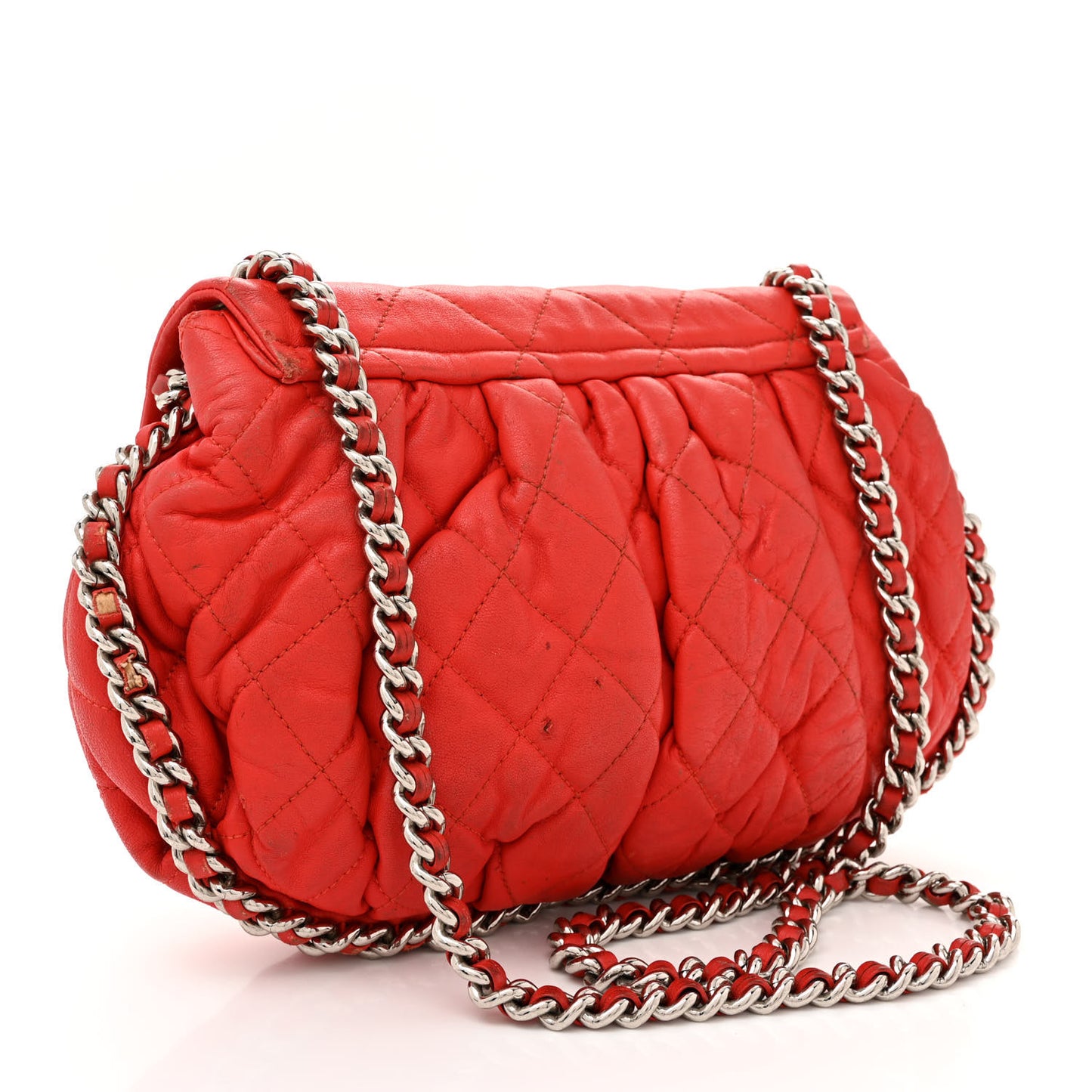 Washed Lambskin Quilted Medium Chain Around Messenger Red