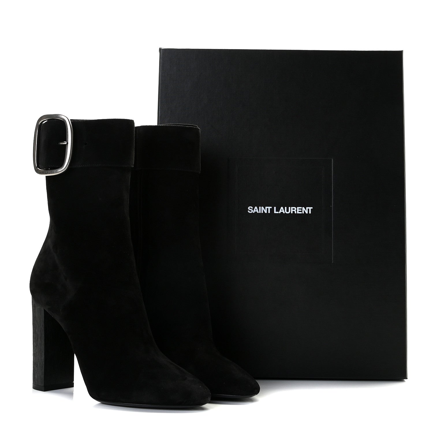 Saint Laurent Suede Joplin Buckle 105 Booties 37.5 Black 15 of 15