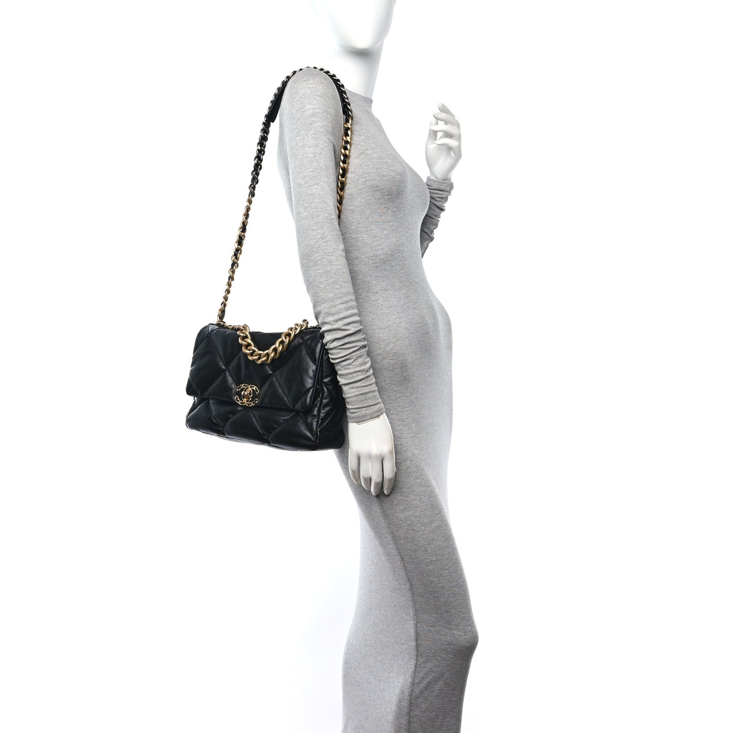 Lambskin Quilted Large Chanel 19 Flap Black