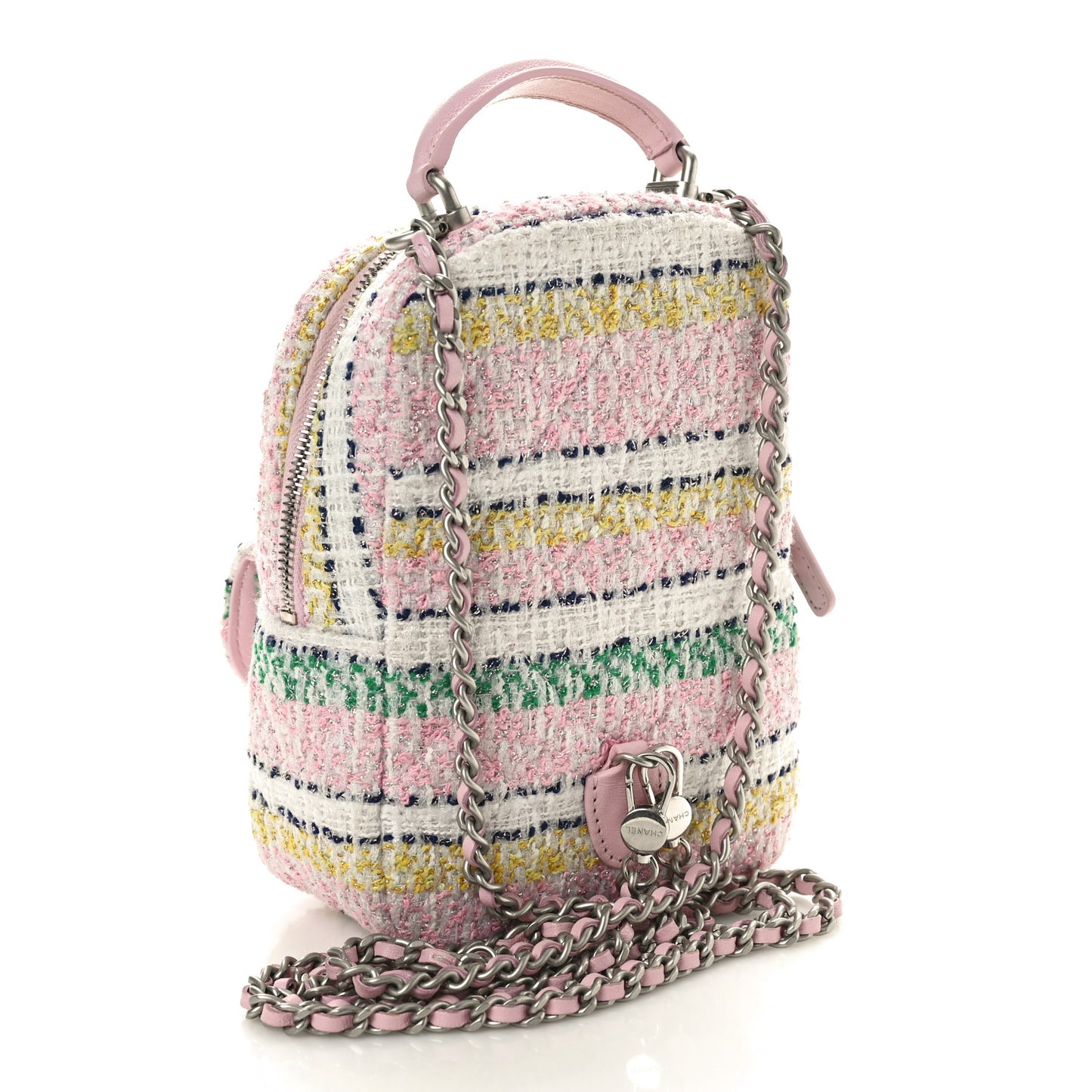 Metallic Tweed Quilted CC Mini Classic Backpack White Multicolor