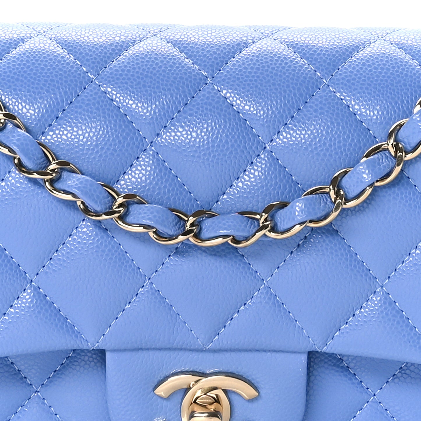 Caviar Quilted Small Double Flap Light Blue