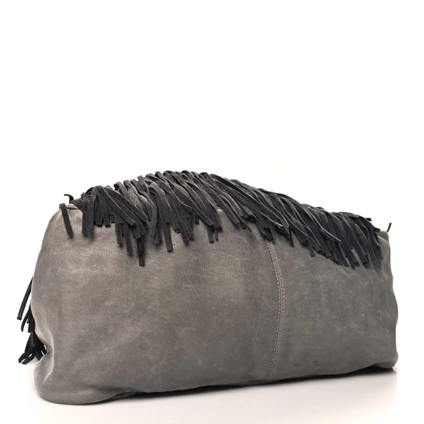 Calfskin Suede Snakeskin Woven Fringe Tatum Shoulder Bag Grey