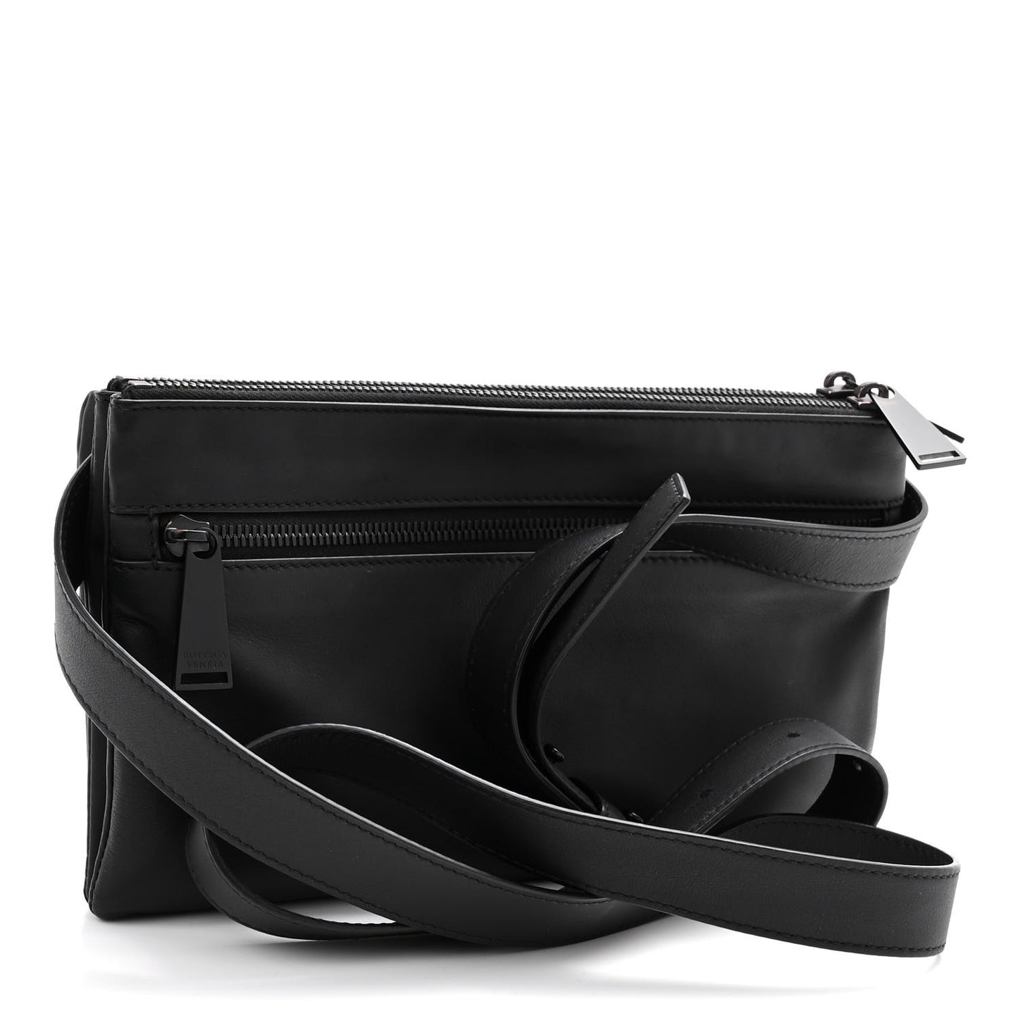 Nappa Fluid Triple Zip Messenger Bag Black